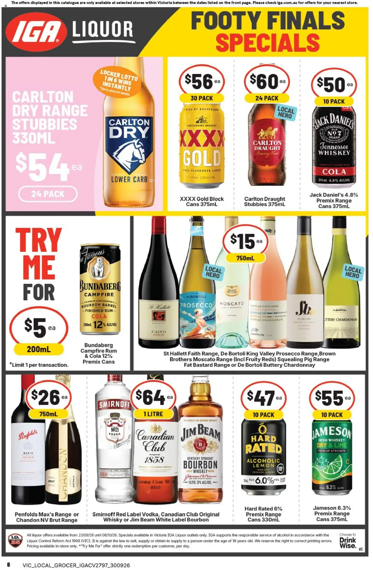 IGA catalogue - valid from 30/09/2026 | Page: 8 | Products: Jim Beam, Alcohol, Prosecco, Jameson