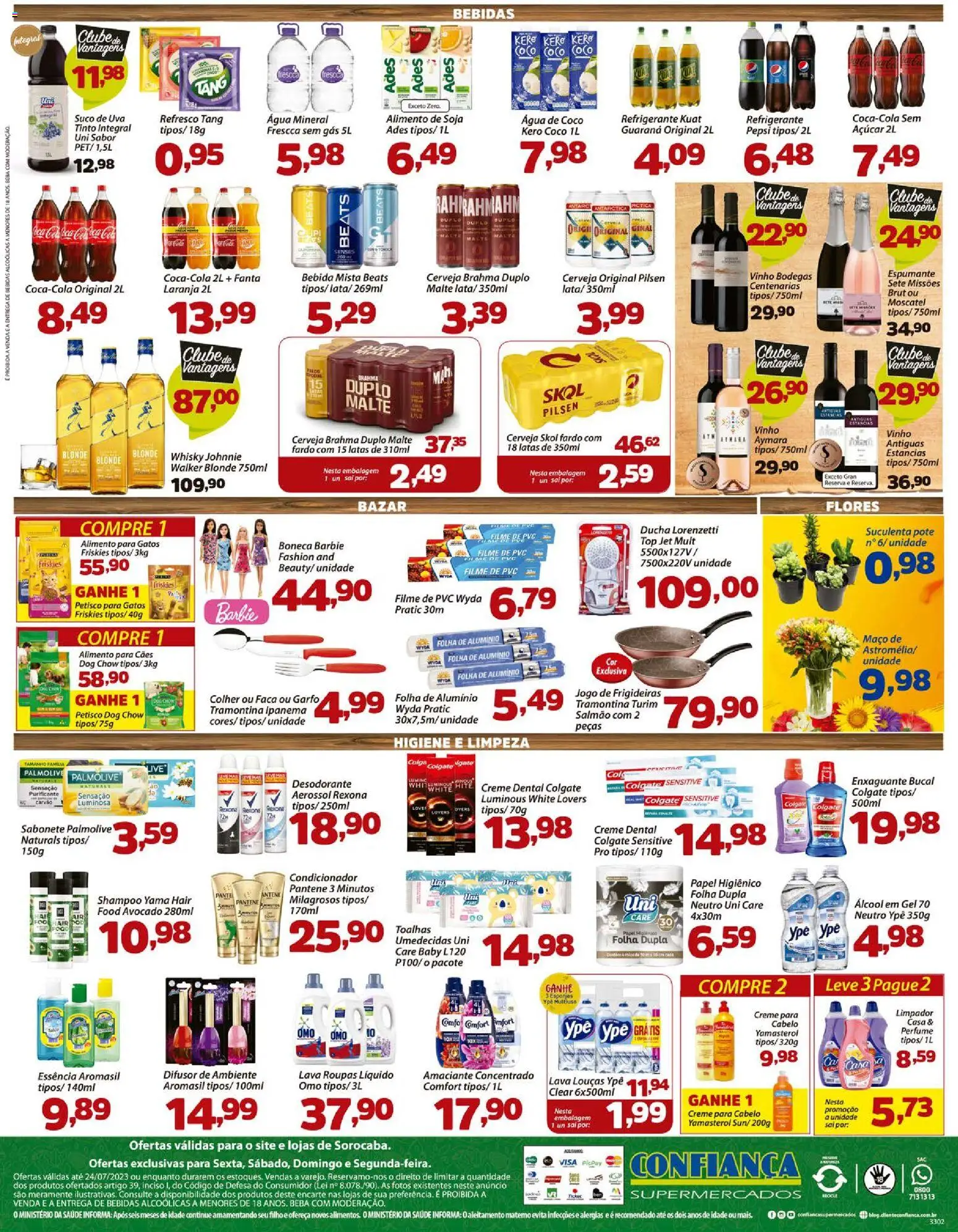 Confiança Folheto - válido de 21/07/2026 | Página: 3 | Produtos: Refresco, Whisky, Faca, Álcool em gel