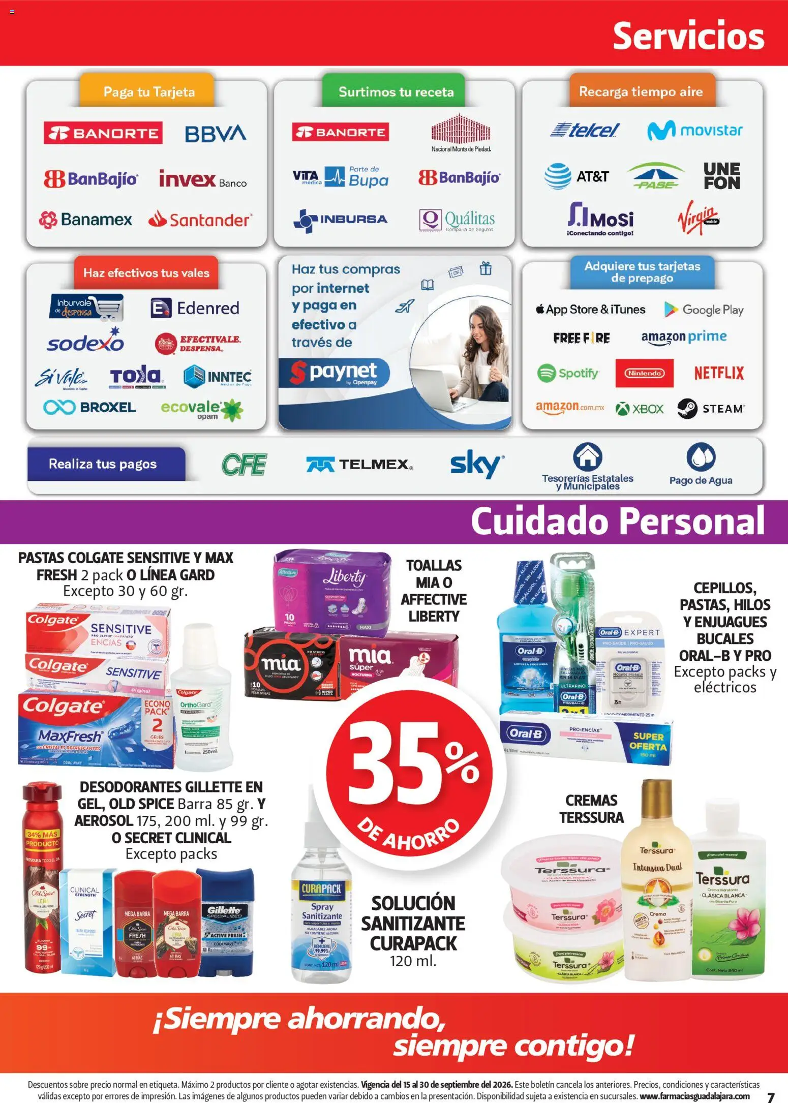 Nuevas ofertas de Farmacia Guadalajara válidas en toda la República Mexicana desde el 15/09/2026. ¡Encuentra las mejores ofertas en Farmacia Guadalajara catálogo! | Página: 7 | Productos: Crema, Agua, Sanitizante, Sobre