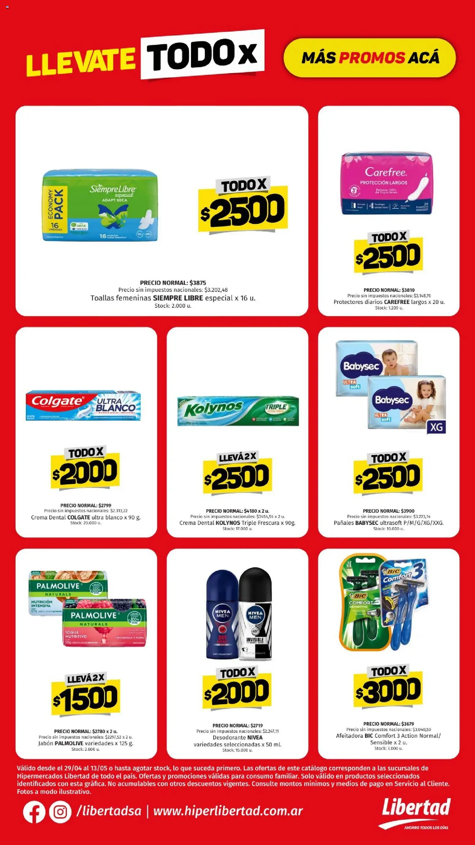 Hipermercado Libertad - TODO X sem 19 │ válido desde el 29.04.2026 | Página: 10 | Productos: Toallas, Desodorante, Pañales, Protectores diarios