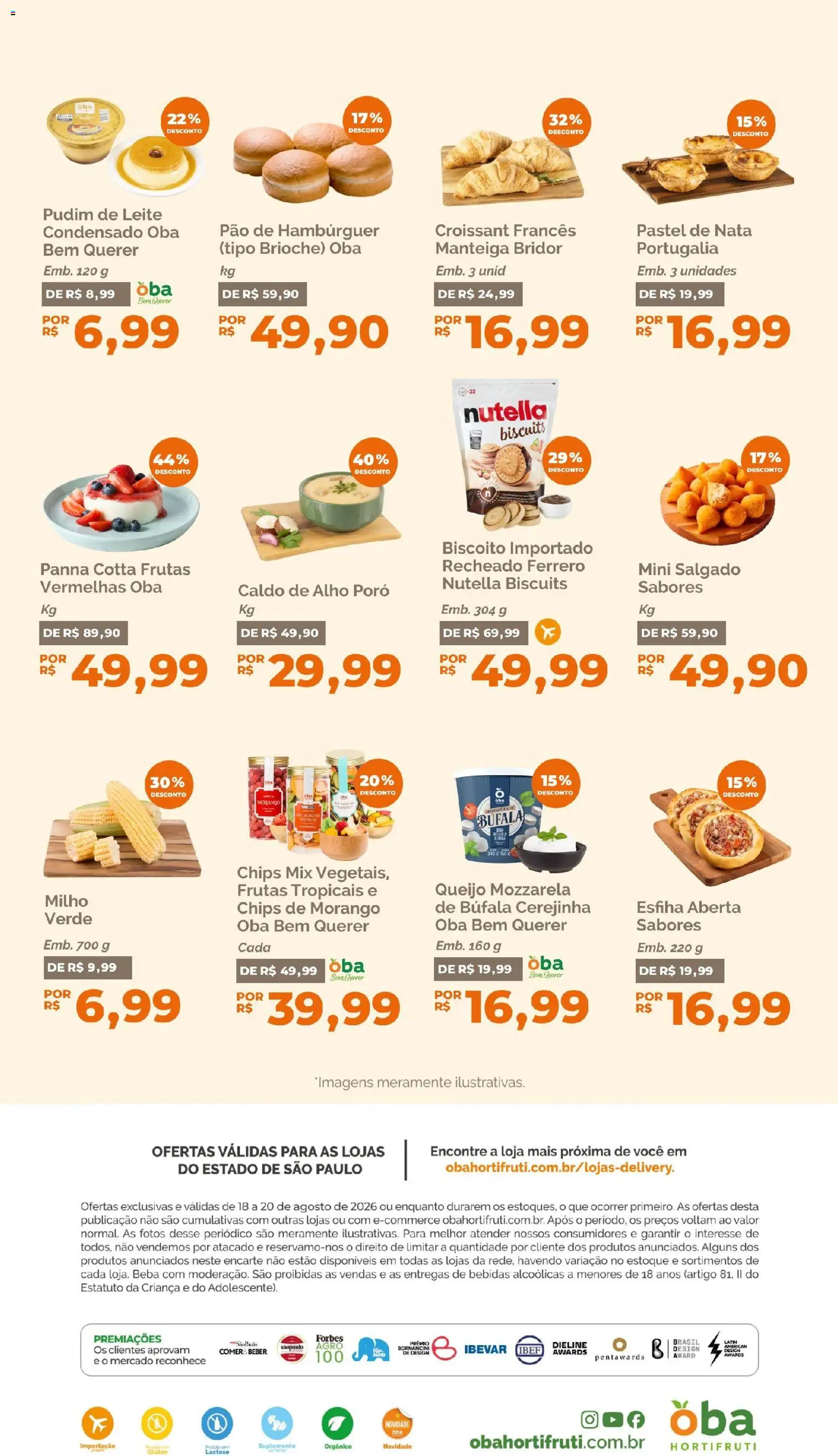 Oba Hortifruti Folheto - válido de 18/08/2026 | Página: 10 | Produtos: Biscoito, Pão, Croissant, Frutas tropicais