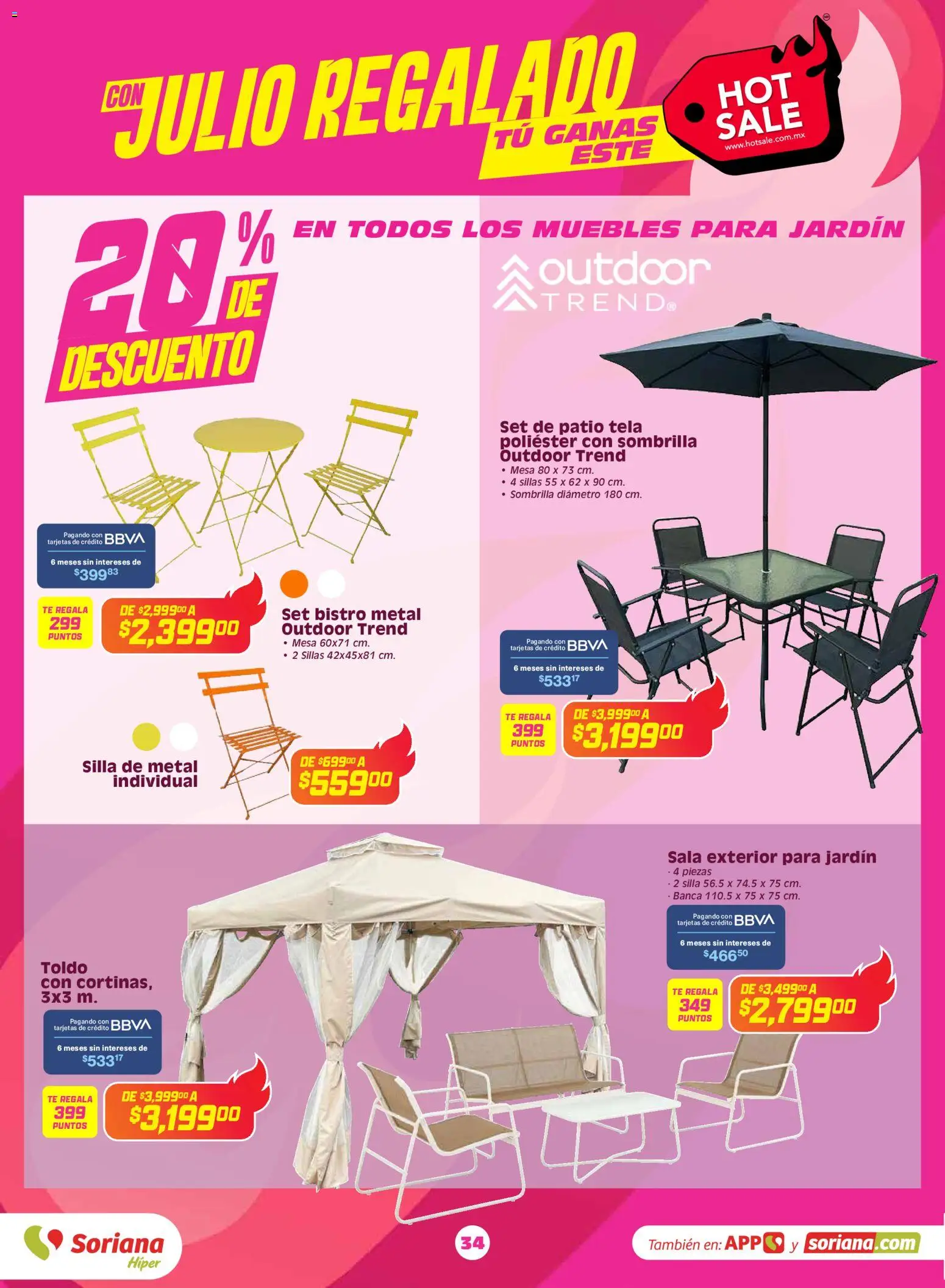 Nuevas ofertas de Soriana válidas en toda la República Mexicana desde el 25.05.2026. ¡Encuentra las mejores ofertas en Soriana Hot Sale Híper Nacional! | Página: 34 | Productos: Toldo, Mesa, Té, Sombrilla
