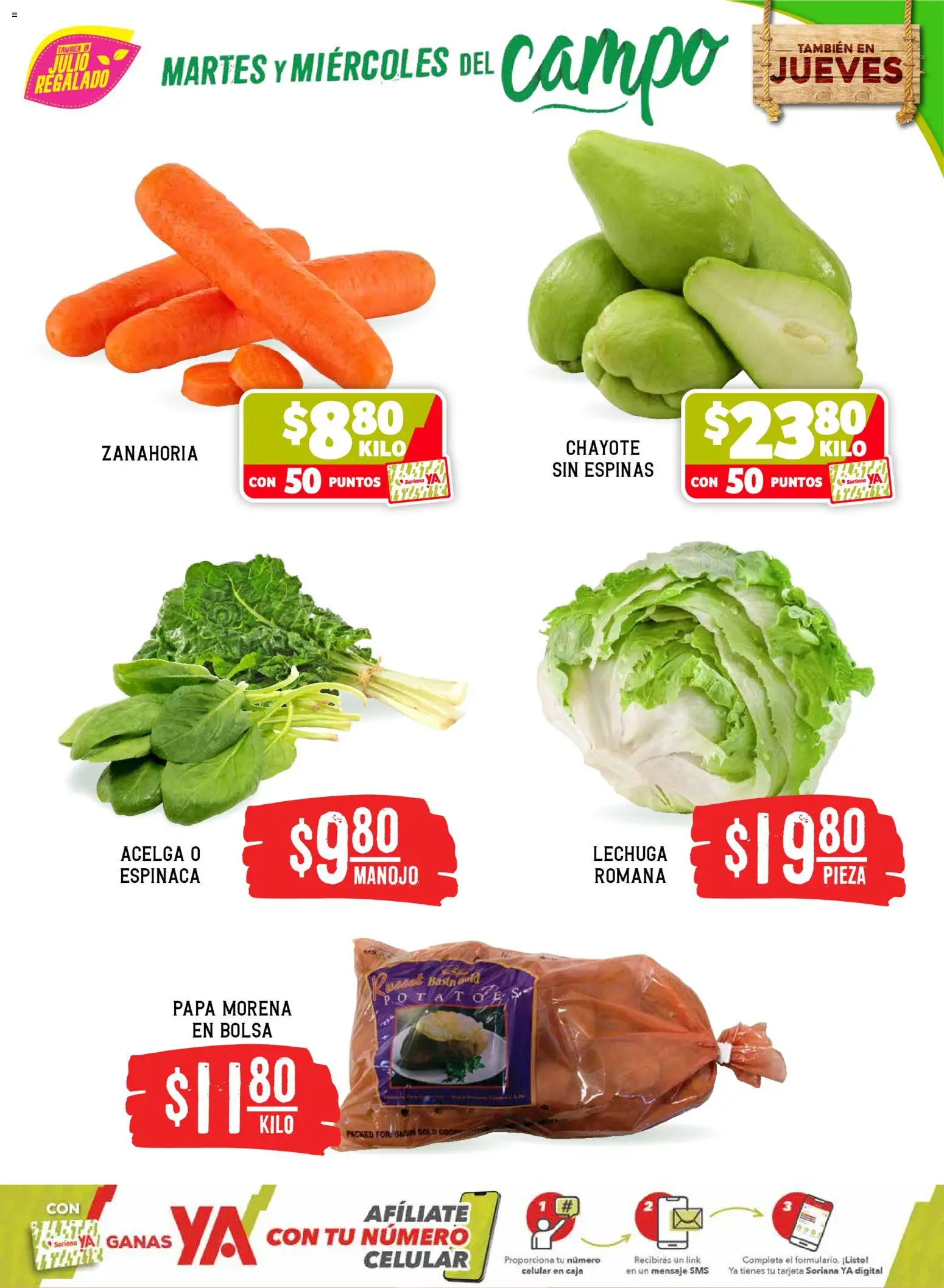 Nuevas ofertas de Soriana válidas en toda la República Mexicana desde el 26.05.2026. ¡Encuentra las mejores ofertas en Soriana Martes y Miércoles del Campo Híper: Saltillo y Torreón! | Página: 3 | Productos: Bolsa, Lechuga, Caja, Zanahoria