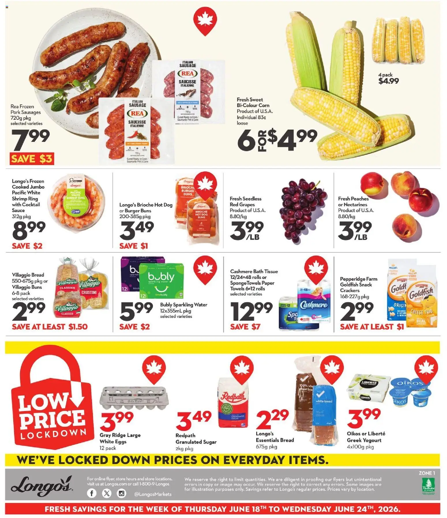 Longo's flyer valid from 18.06.2026 | Page: 5 | Products: Bath, Cheese, Eggs, Bread