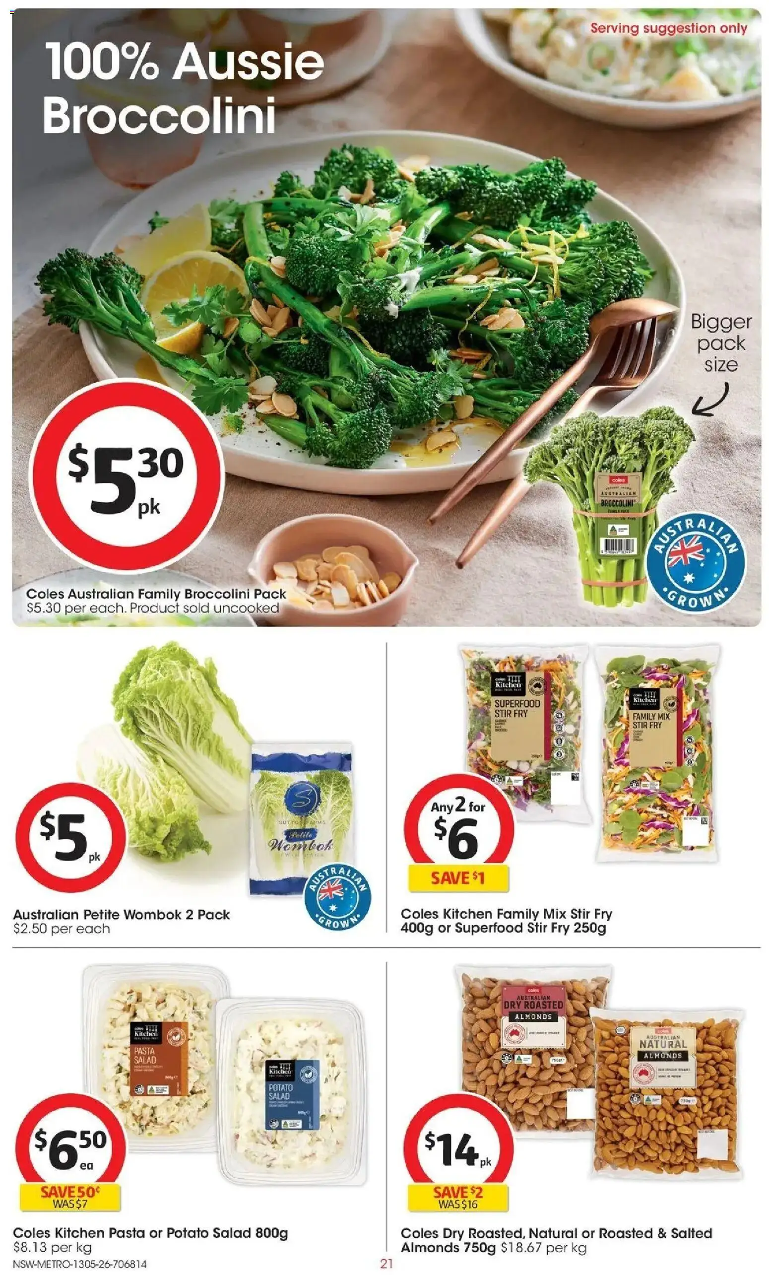 Coles catalogue - valid from 13.05.2026 | Page: 21 | Products: Almonds, Pasta, Salad