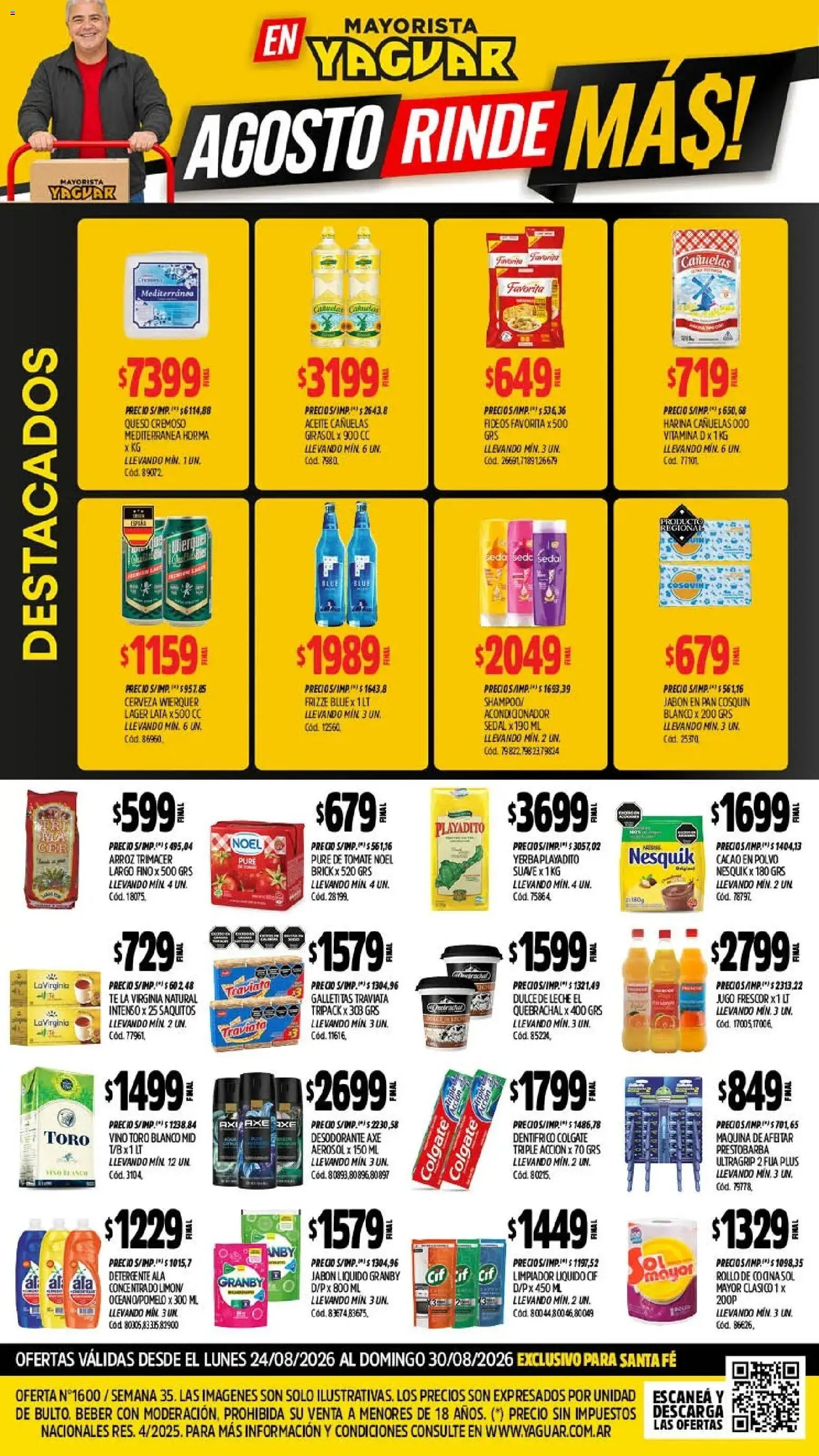 Yaguar - Oferta Semanal Santa Fé │ válido desde el 24/08/2026 | Página: 1 | Productos: Acondicionador, Detergente, Cerveza, Arroz