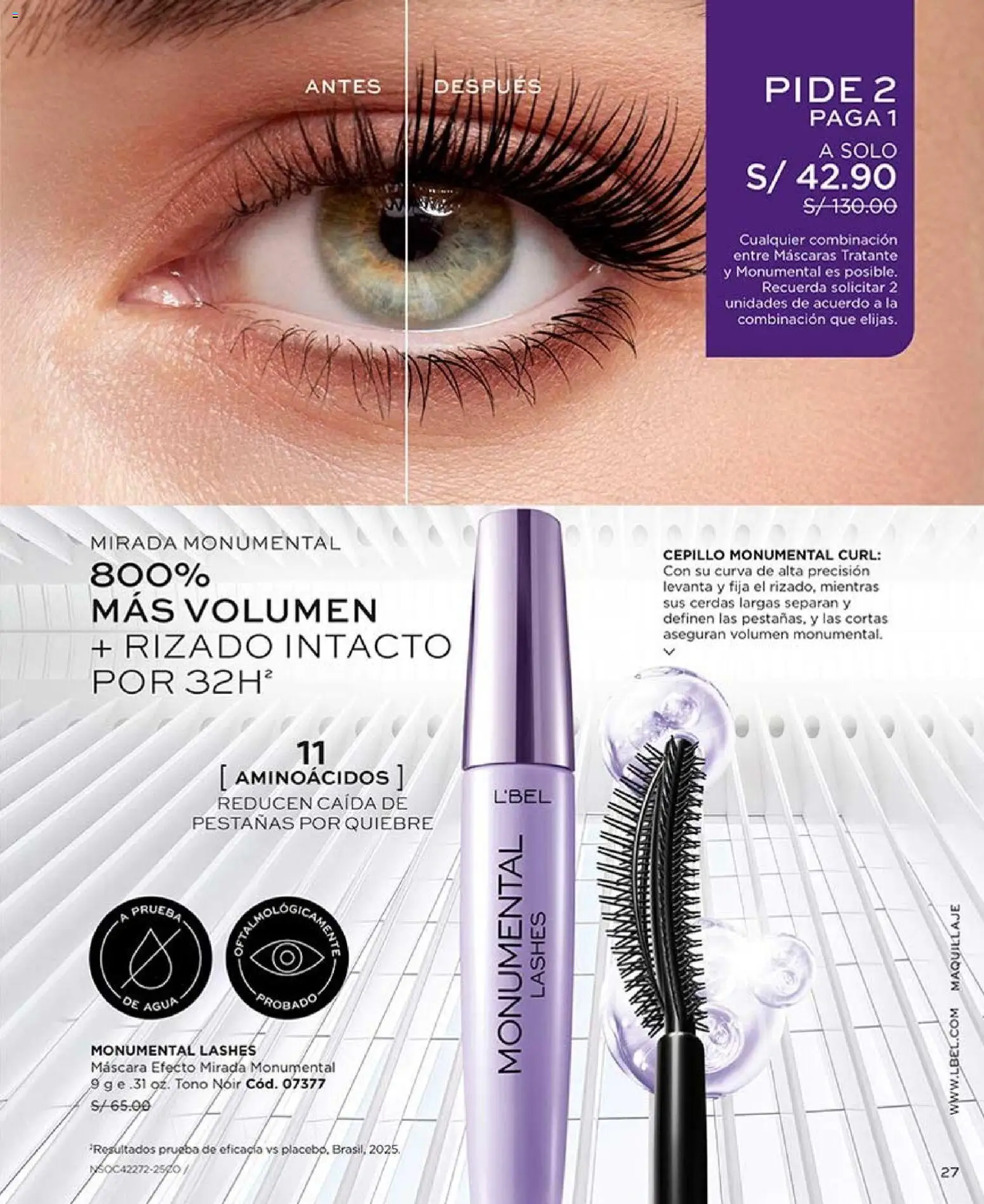 Catálogo L'Bel válido desde 11/07/2026 | Página: 27 | Productos: Máscara, Agua, Maquillaje