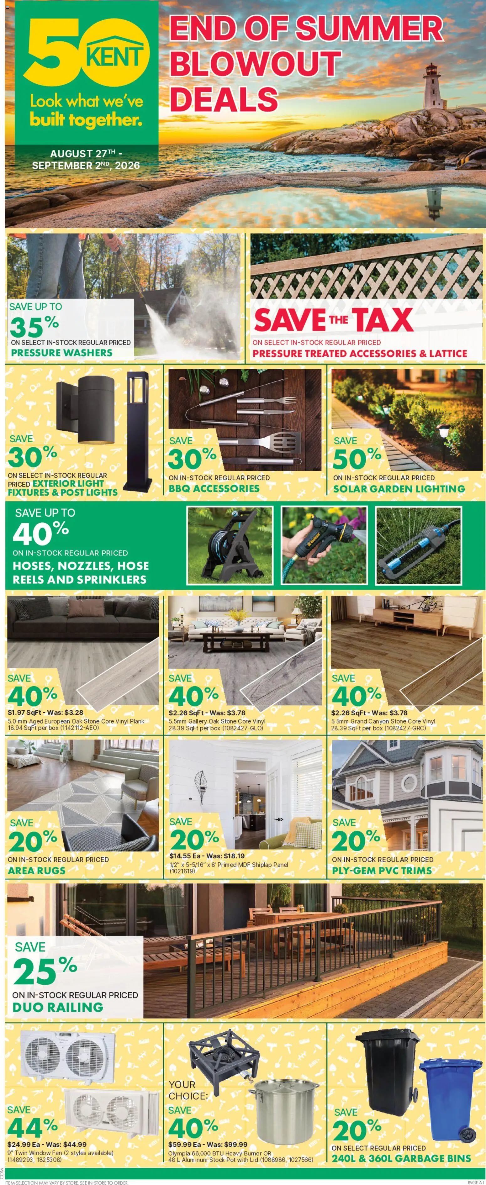 Kent flyer valid from Aug 27, 2026 | Page: 1 | Products: Fan, Lighting, Box