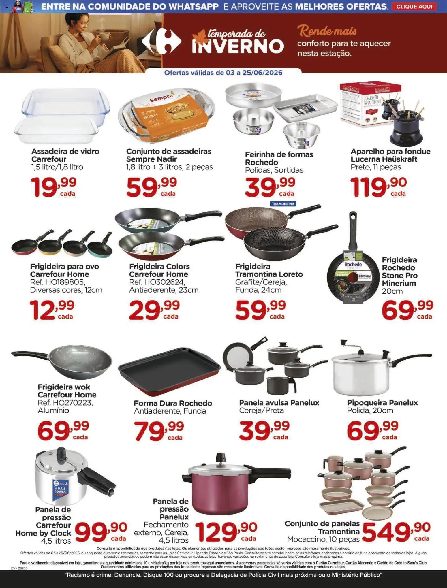 Carrefour Folheto - válido de 03.06.2026 | Página: 2 | Produtos: Frigideira, Panela, Pipoqueira, Conjunto de panelas