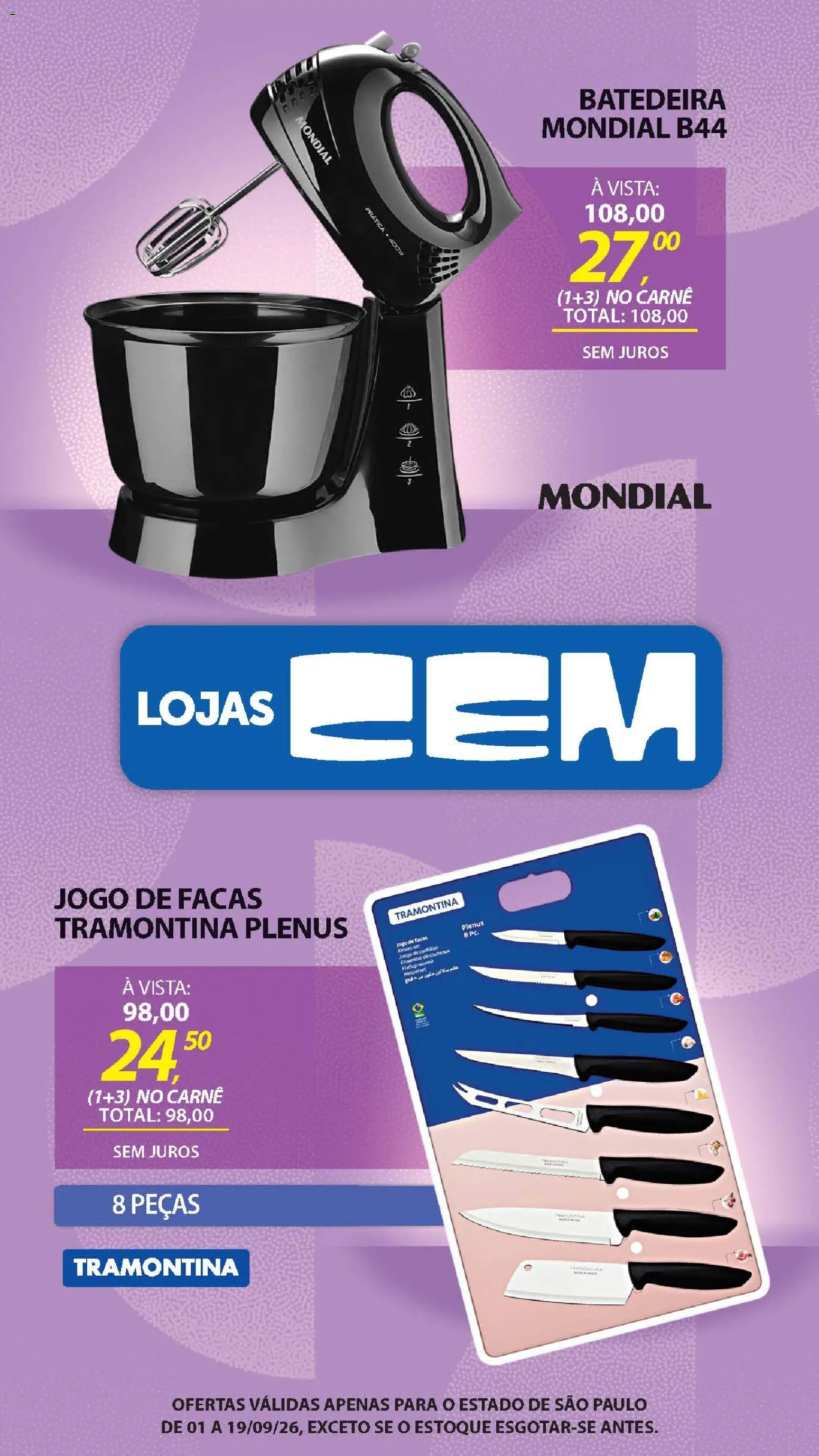 Lojas Cem Folheto - válido de 01/09/2026 | Página: 97 | Produtos: Facas, Batedeira, Carne