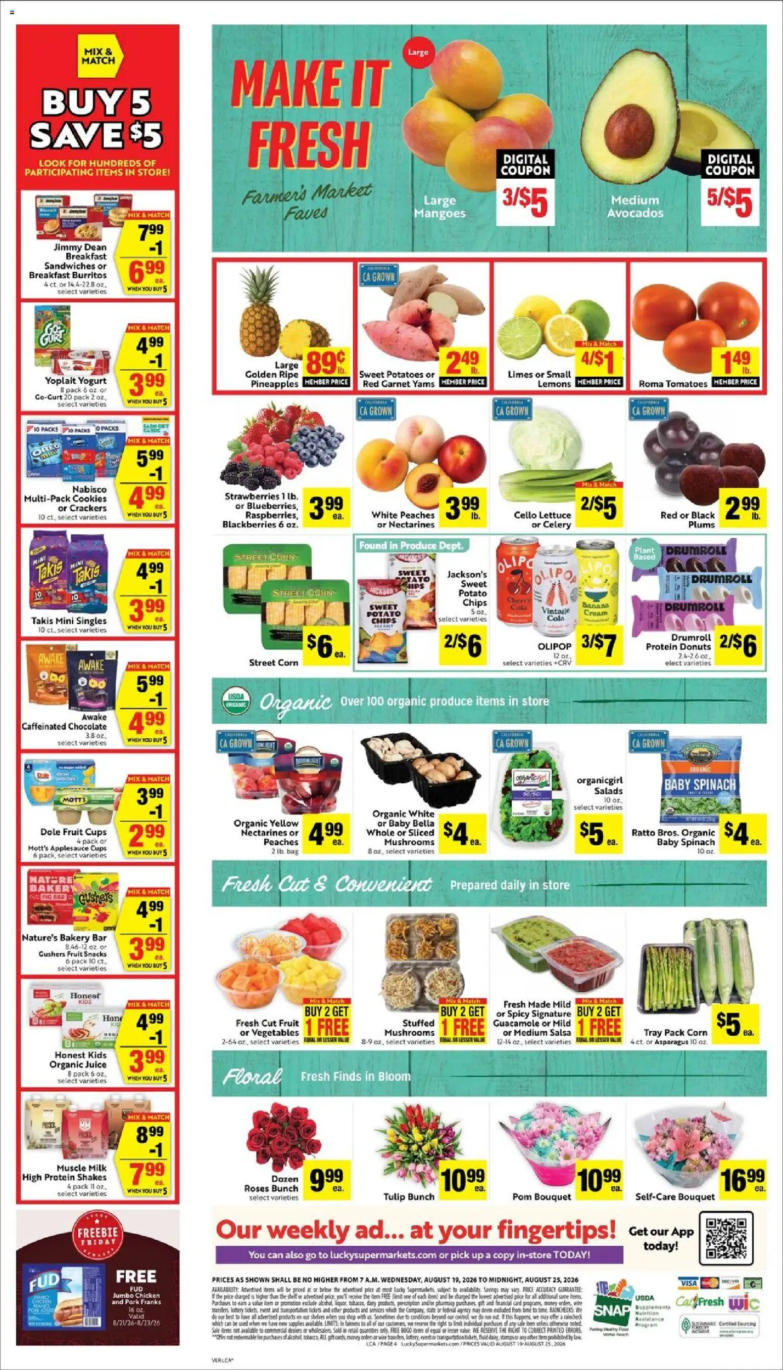 Lucky Supermarkets Weekly Ad - valid from 08/19/2026 | Page: 4 | Products: Crackers, Peaches, Chocolate, Juice