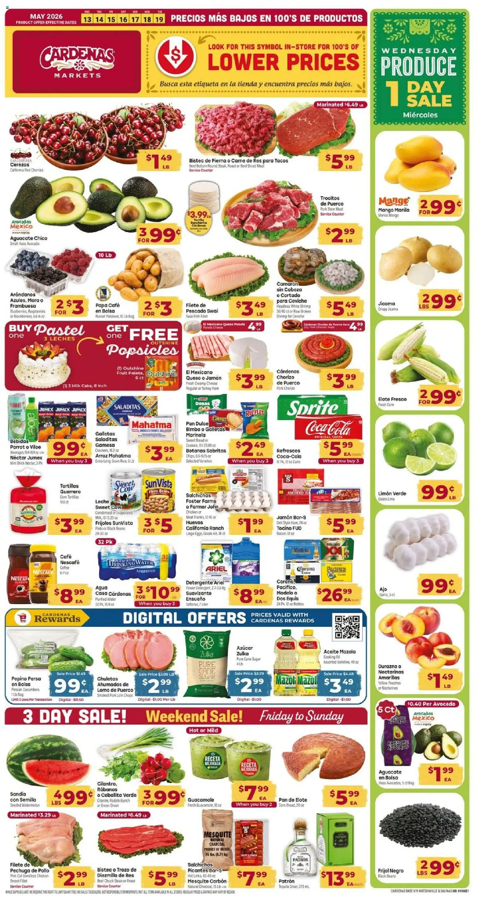 Cardenas Weekly Ad - valid from 13.05.2026 | Page: 1 | Products: Cherries, Bread, Sugar, Bag