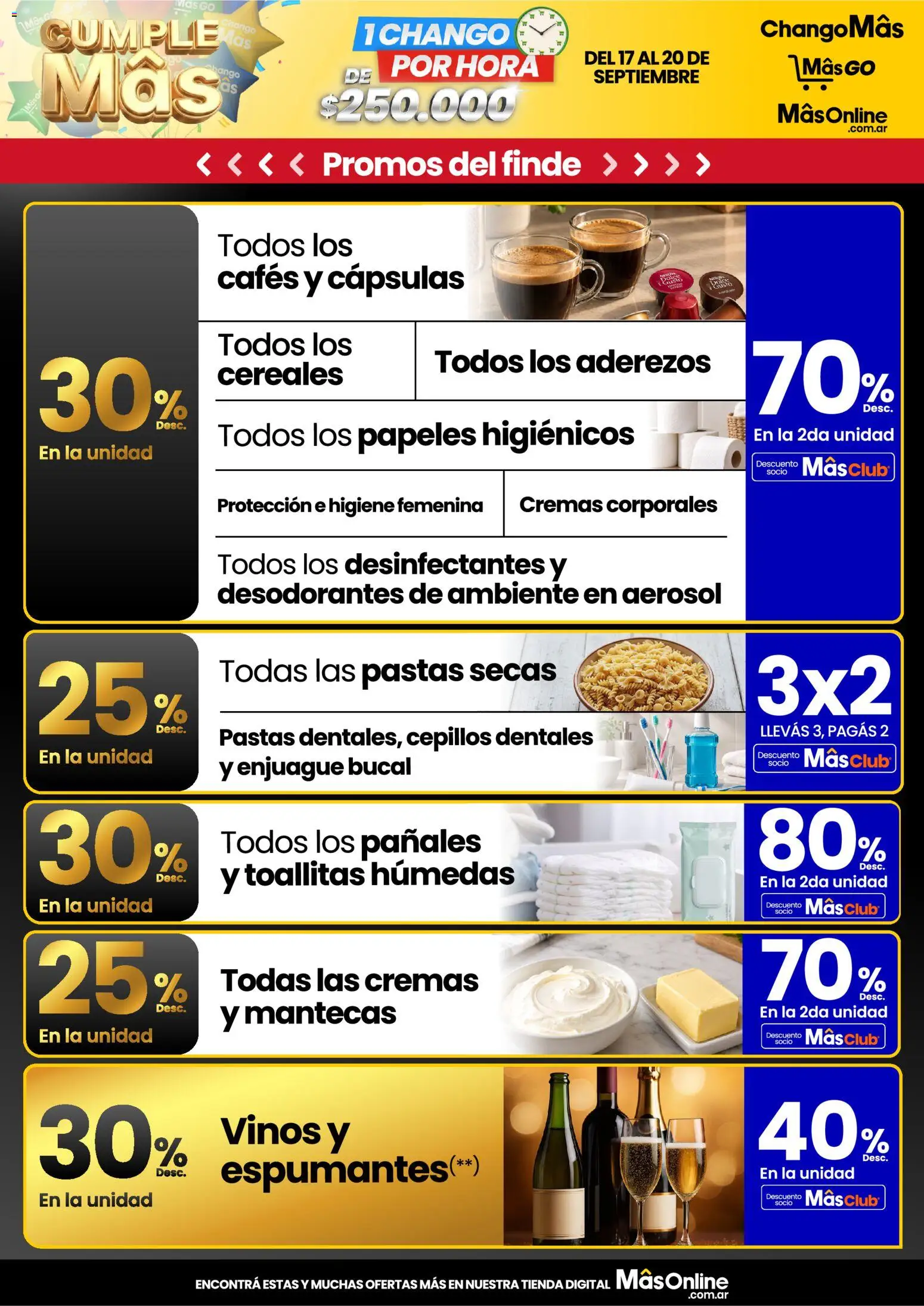Changomas - Flash del 17 al 20 de Septiembre │ válido desde el 17/09/2026 | Página: 1 | Productos: Toallitas húmedas, Enjuague bucal, Cápsulas, Pañales