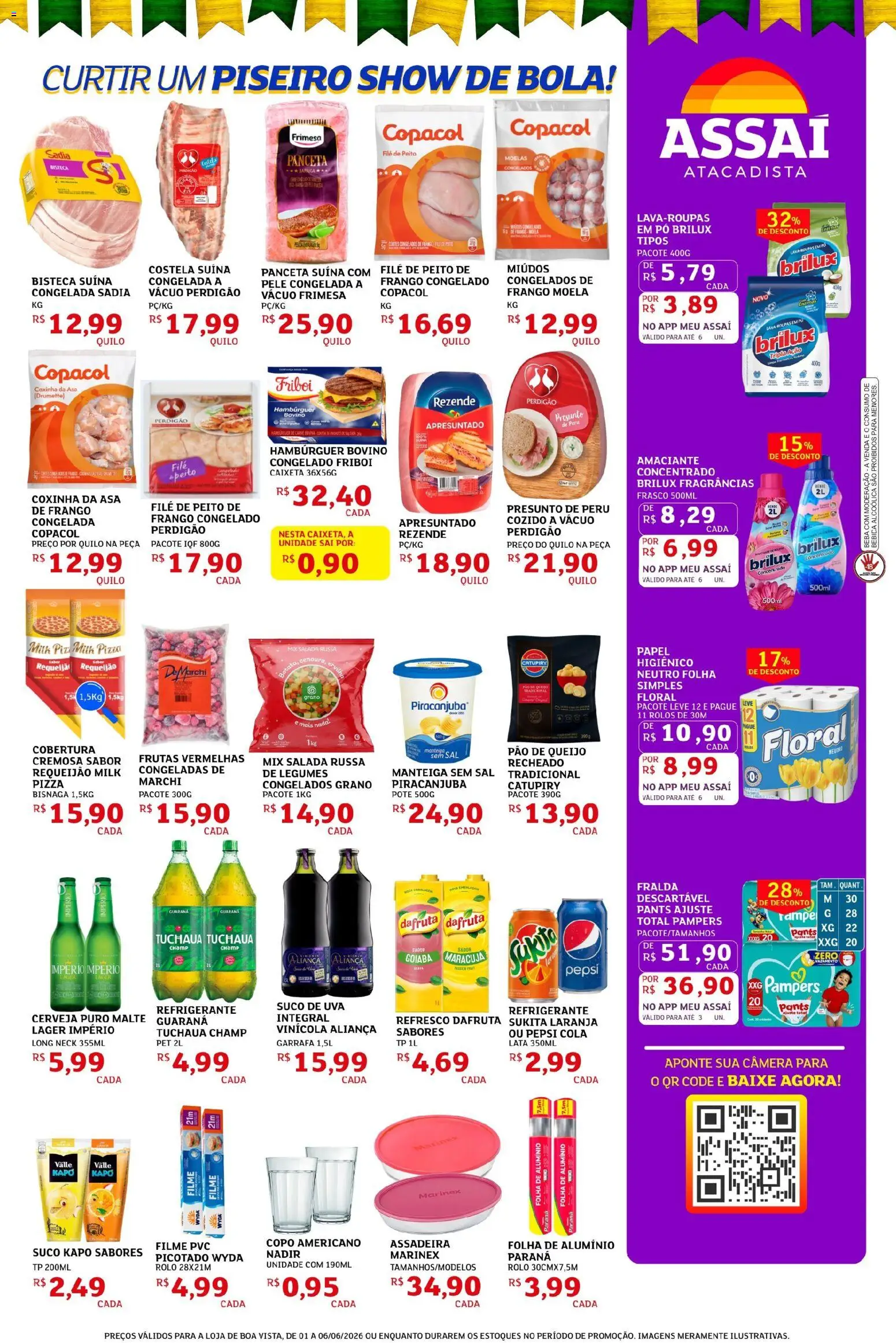 Assaí Atacadista Folheto - válido de 01.06.2026 | Página: 3 | Produtos: Cerveja, Catupiry, Hambúrguer, Amaciante