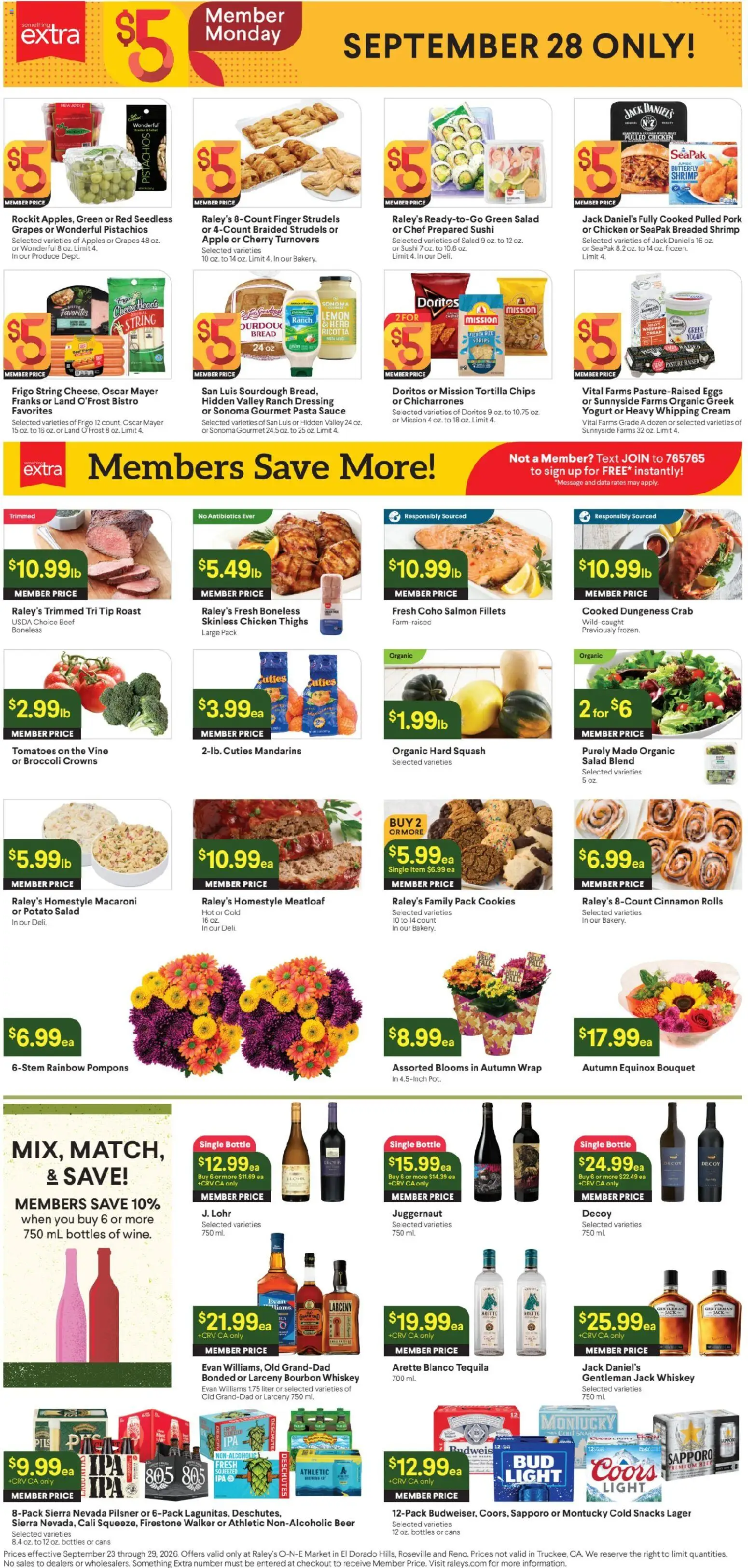 Raley's Ad - valid from 09/23/2026 | Page: 3 | Products: Crowns, Beer, Pulled pork, Pistachios