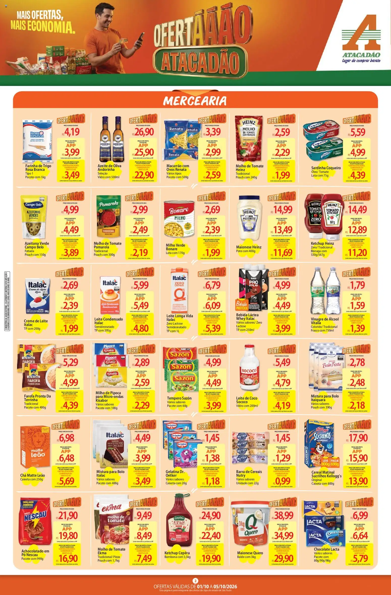 Atacadão Folheto - válido de 01/10/2026 | Página: 2 | Produtos: Tomate, Pó, Mistura para bolo, Balde