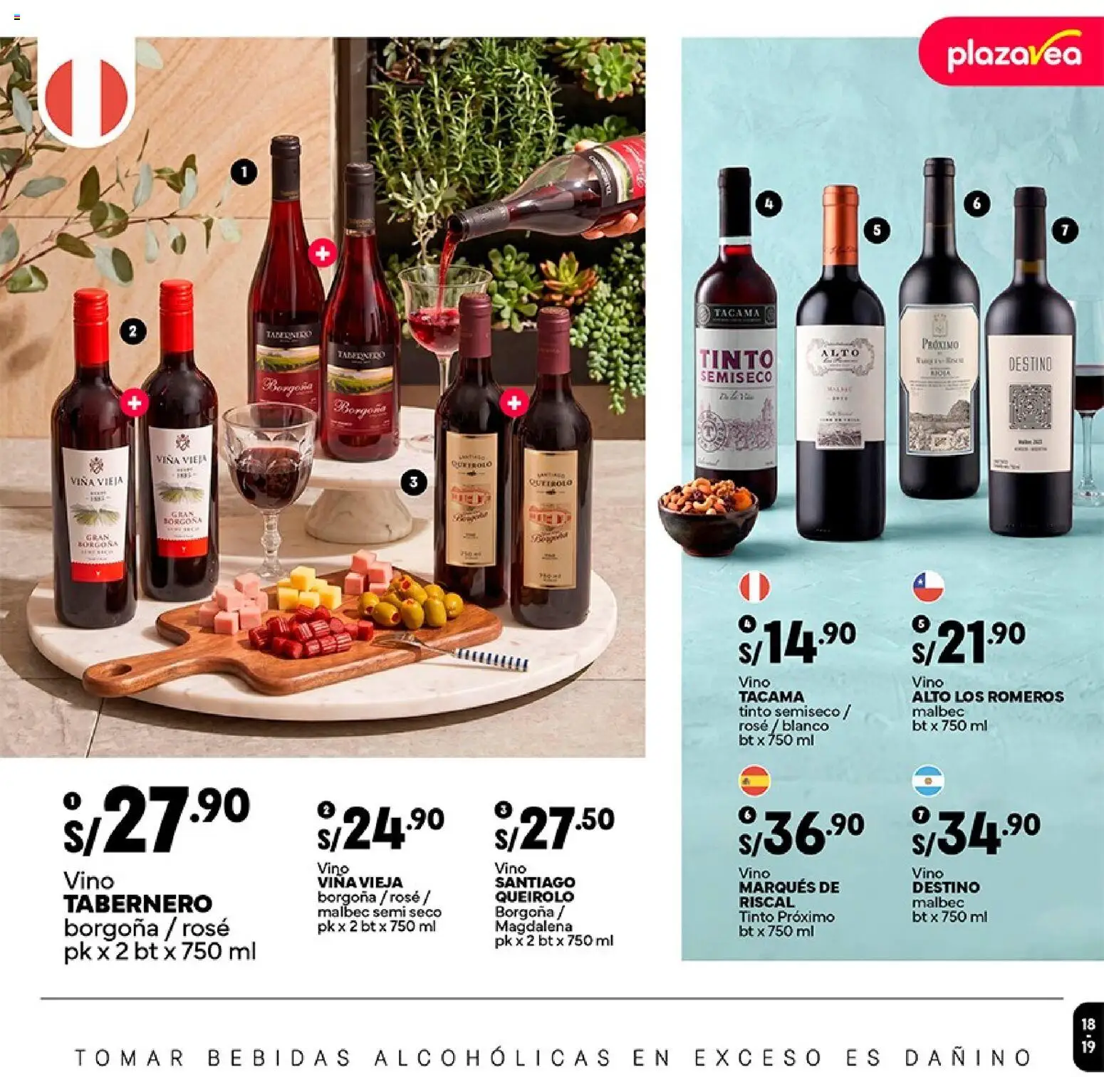 Catálogo Plaza Vea válido desde 24/08/2026 | Página: 19 | Productos: Bebidas, Vino, Vino tinto