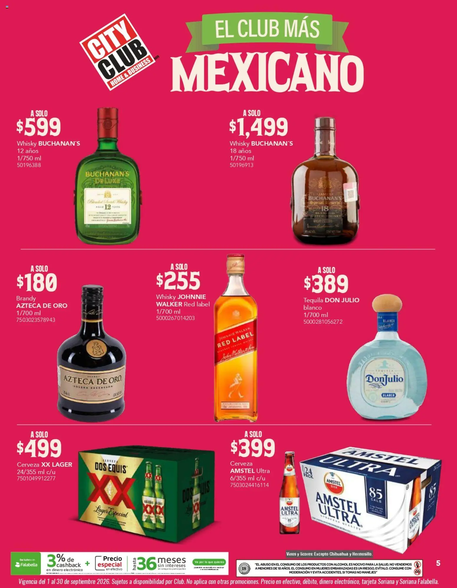 Nuevas ofertas de City Club válidas en toda la República Mexicana desde el 01/09/2026. ¡Encuentra las mejores ofertas en City Club catálogo! | Página: 5 | Productos: Cerveza, Tequila, Brandy, Alcohol