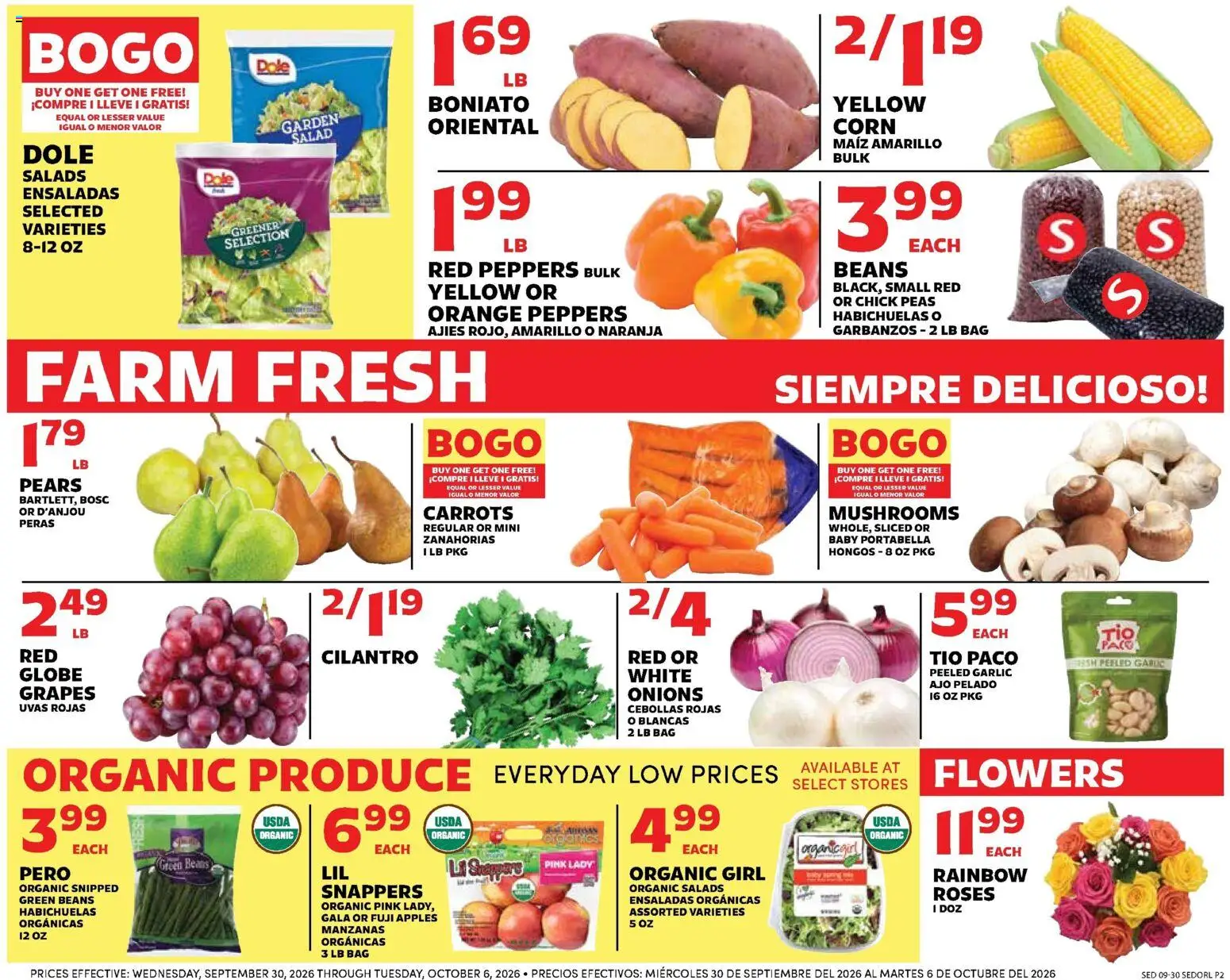 Sedano's Weekly Ad - valid from 09/30/2026 | Page: 2 | Products: Peppers, Grapes, Bag, Carrots