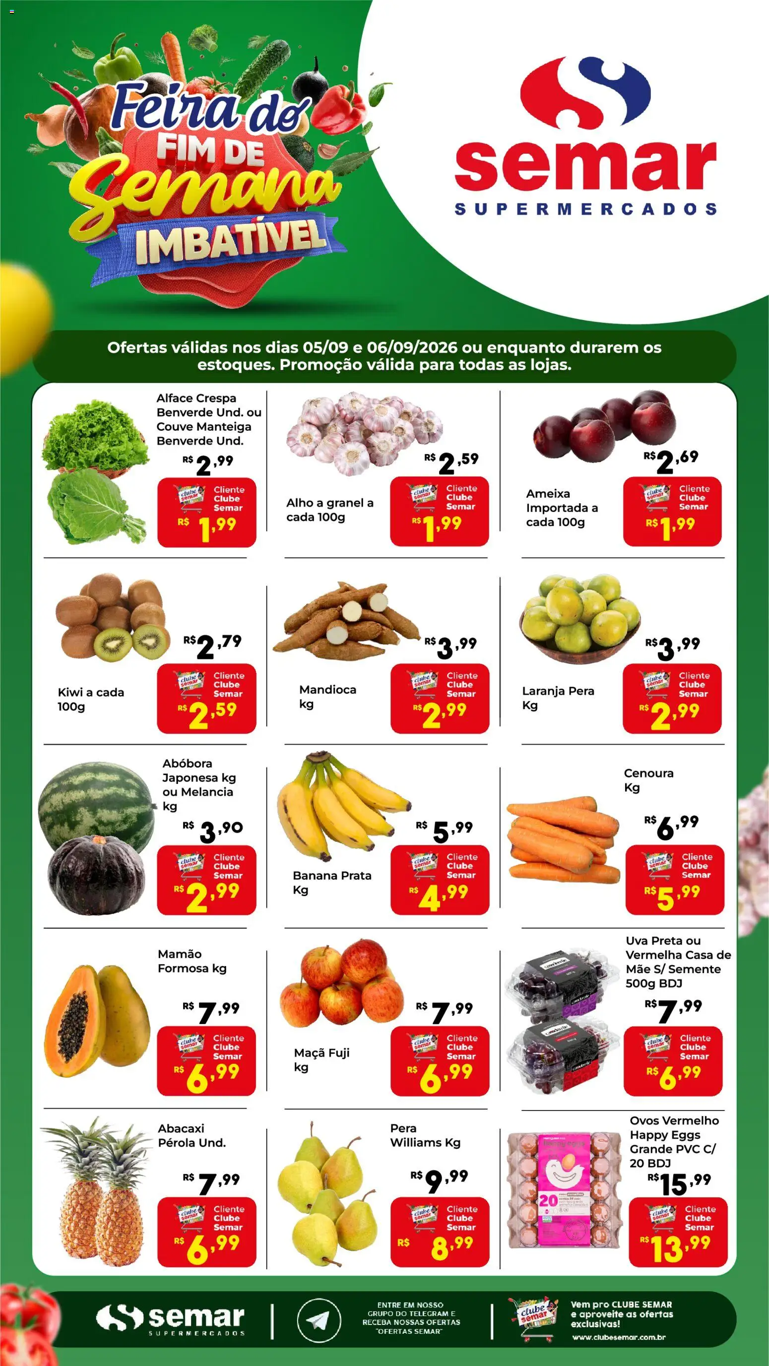 Semar Supermercado Folheto - válido de 05/09/2026 | Página: 1 | Produtos: Uva, Manteiga, Abacaxi, Kiwi