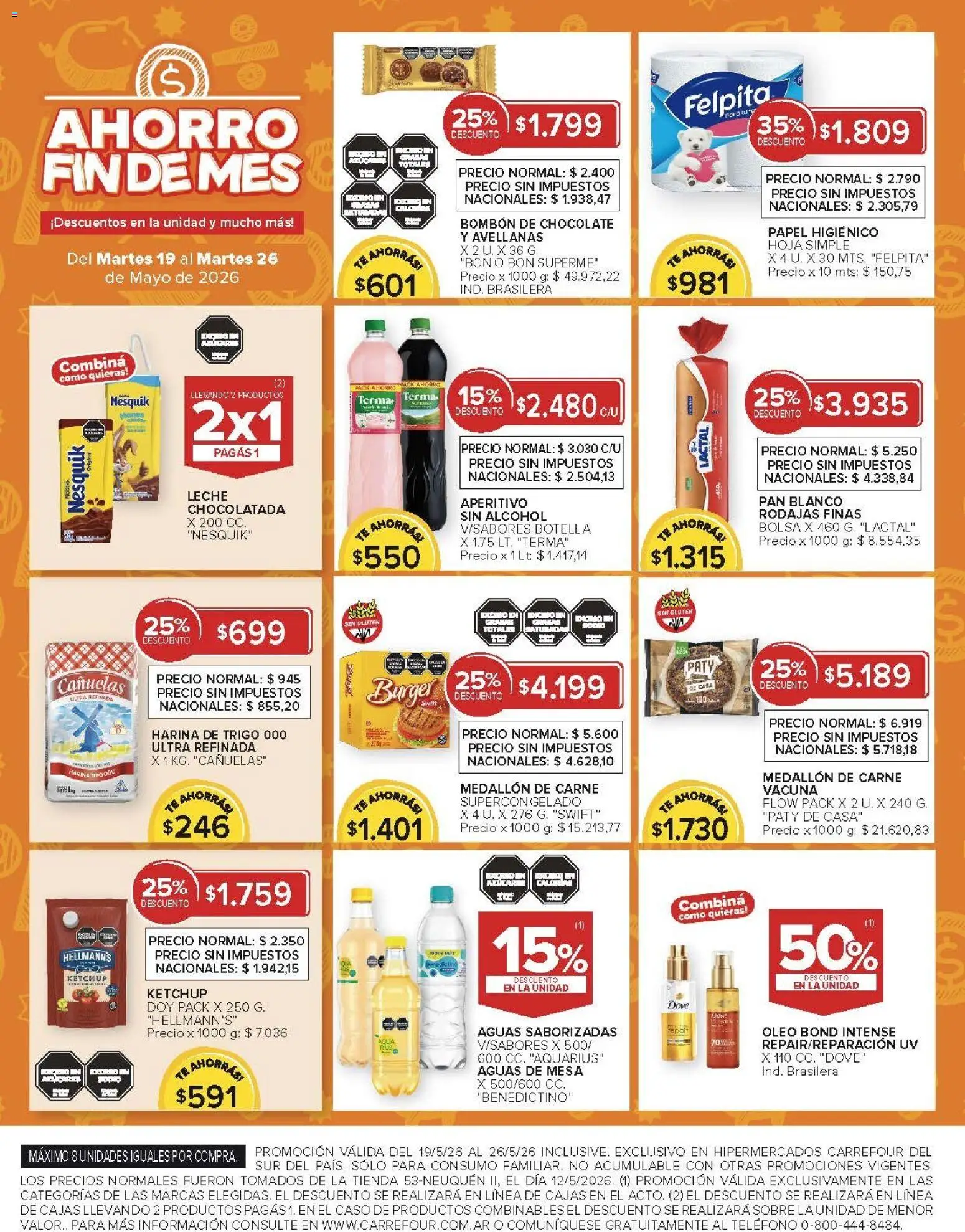 Carrefour - AHORRO FINDE MES │ válido desde el 19.05.2026 | Página: 12 | Productos: Papel higiénico, Bolsa, Sobre, Chocolatada