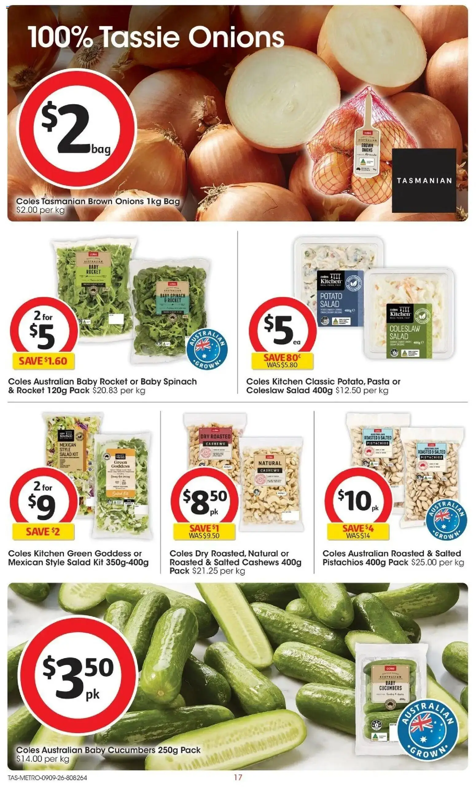Coles catalogue - valid from 09/09/2026 | Page: 17 | Products: Rocket, Greens, Bag, Pistachios