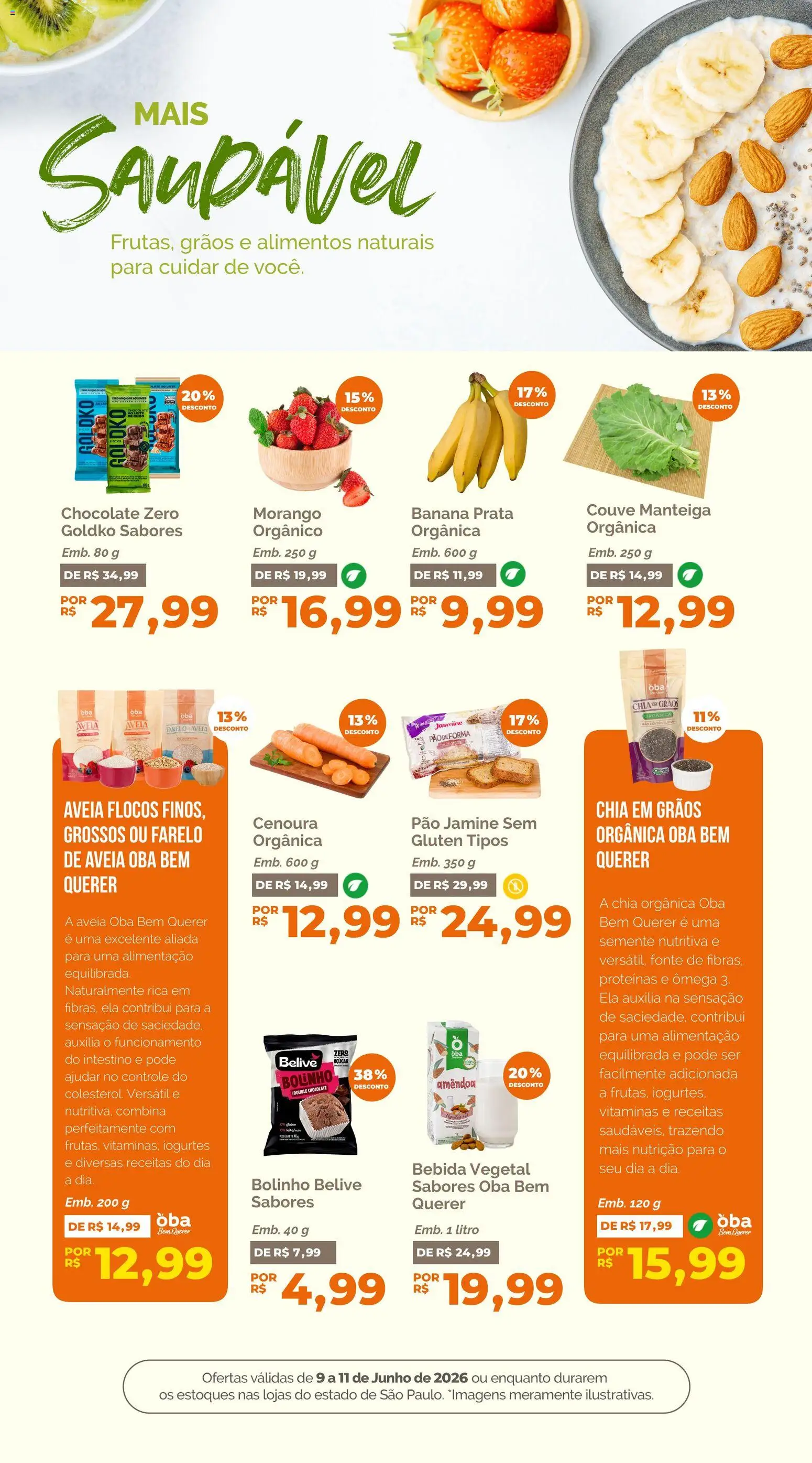 Oba Hortifruti Folheto - válido de 09.06.2026 | Página: 5 | Produtos: Chia, Pão, Bebida, Aveia