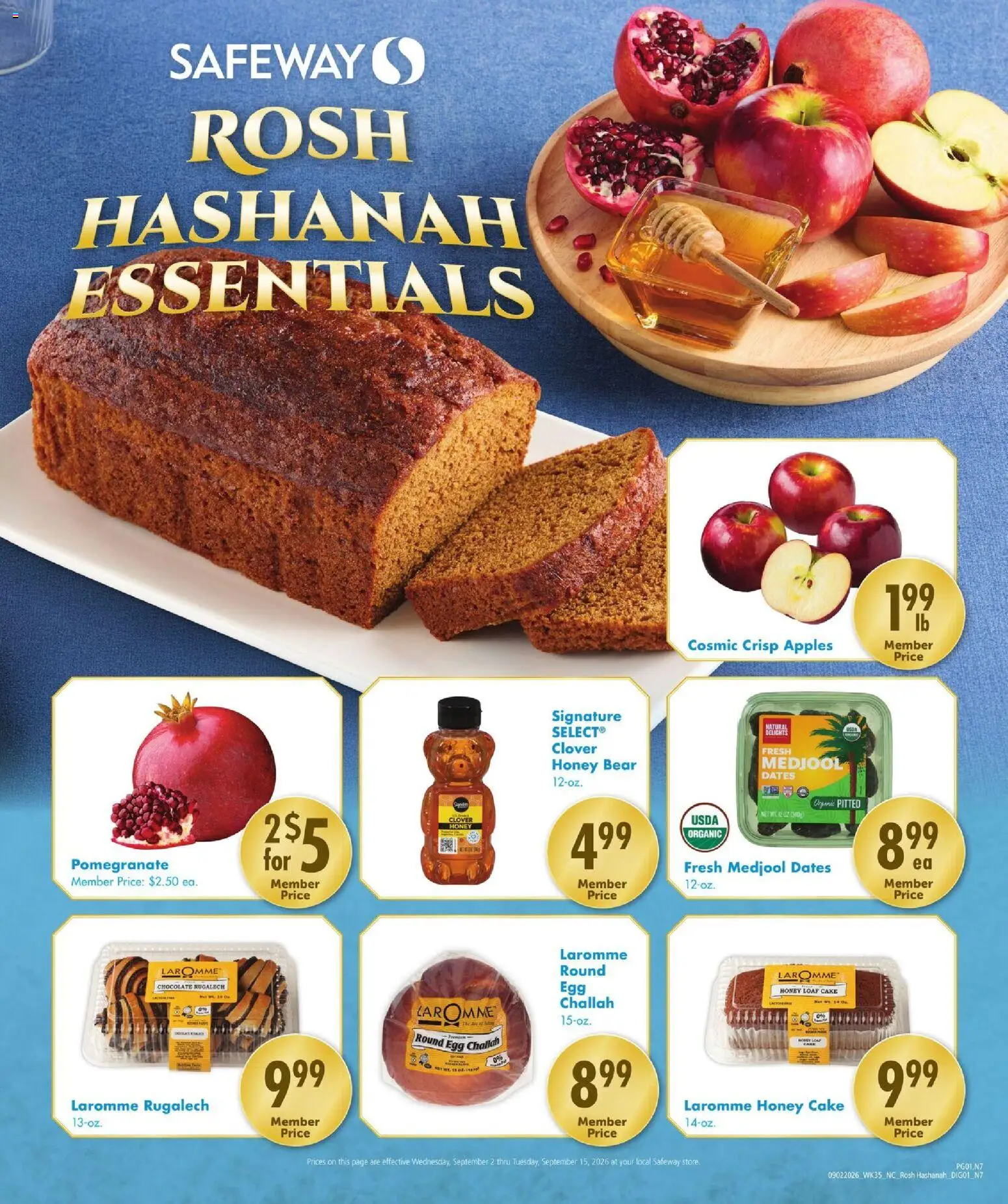 Safeway Rosh Ad - valid from 09/02/2026 | Page: 1 | Products: Medjool Dates, Honey, Honey cake, Chocolate