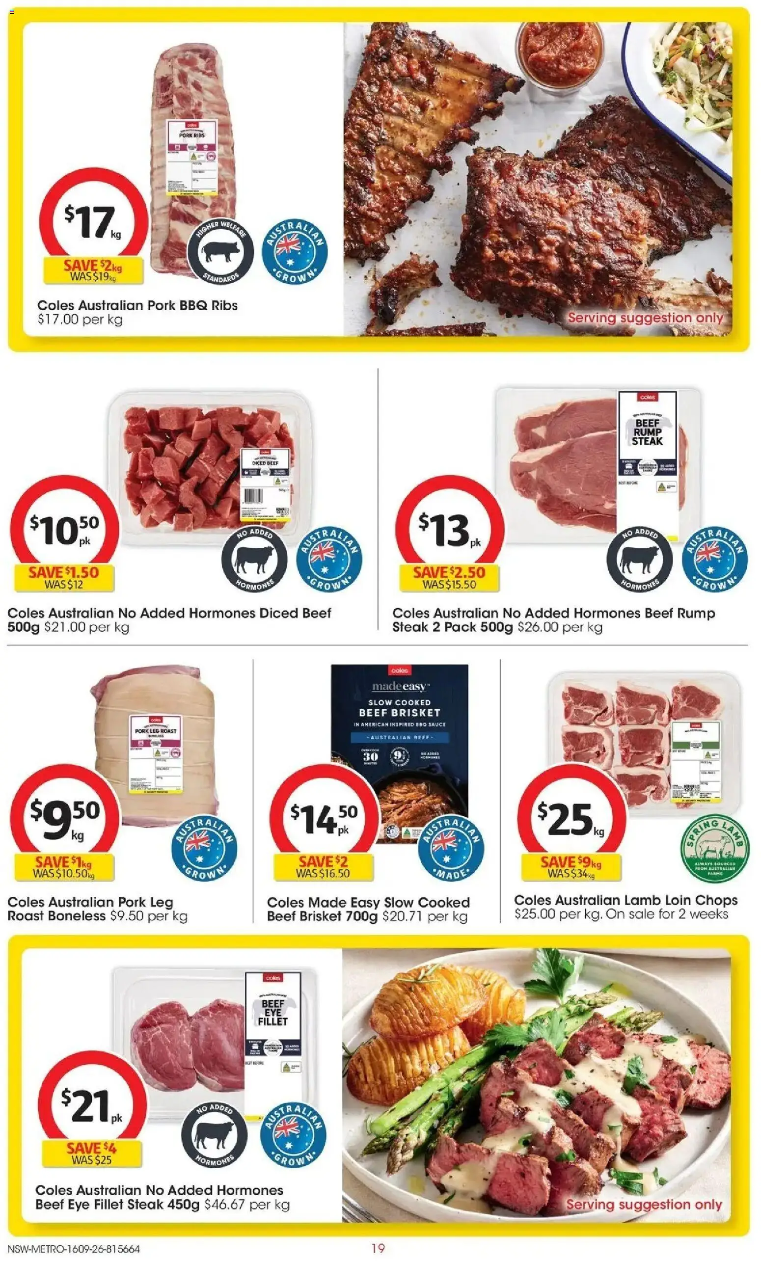 Coles catalogue - valid from 16/09/2026 | Page: 19 | Products: Lamb, Beef, Rump steak, Pork leg