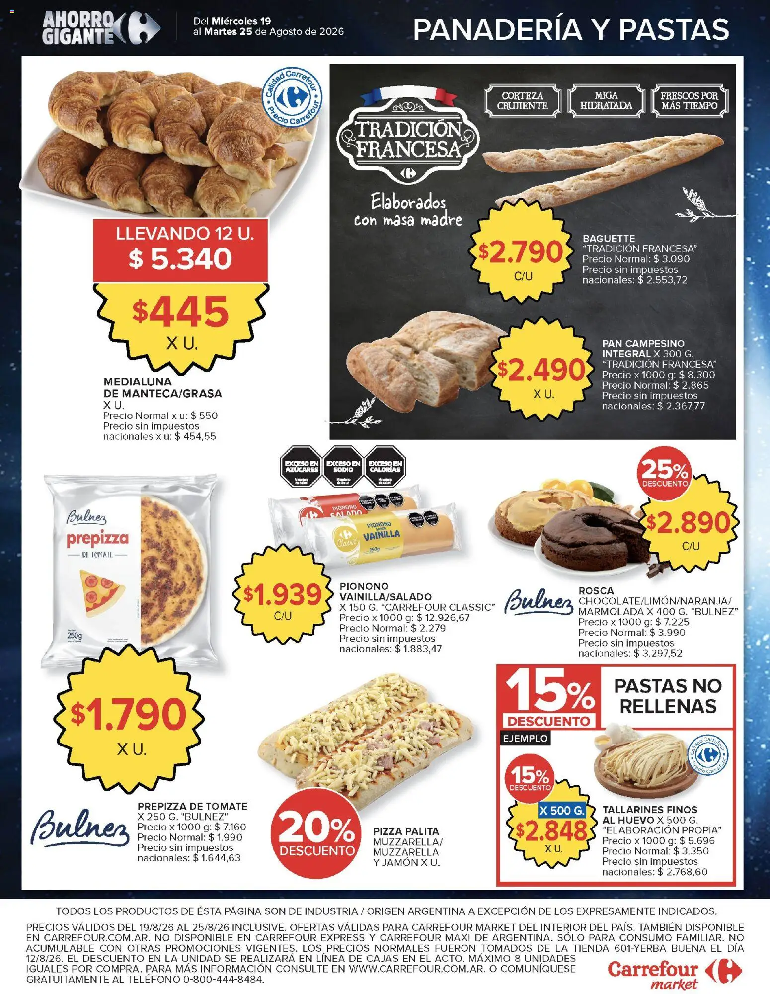 Carrefour ofertas │ válido desde el 19/08/2026 | Página: 43 | Productos: Baguette, Medialuna, Huevo, Pizza