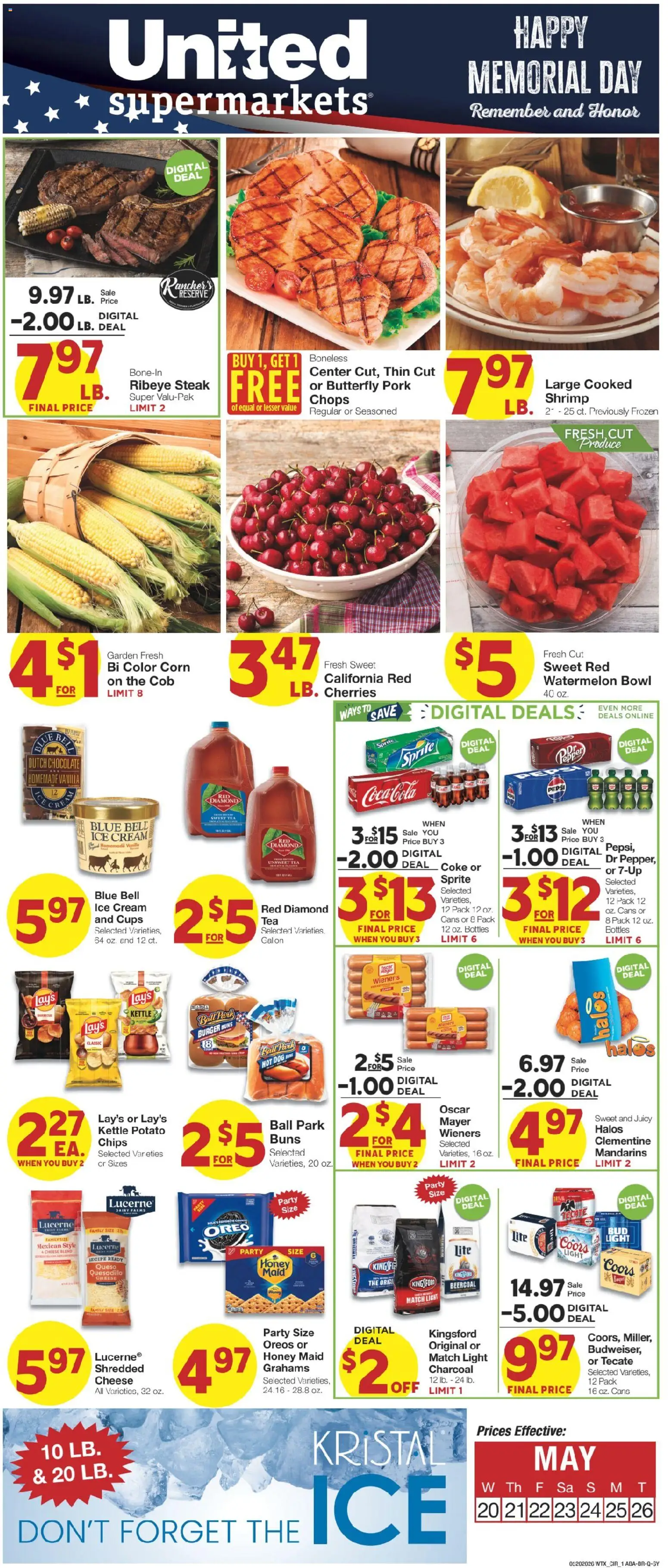 United Supermarkets Weekly Ad - valid from 20.05.2026 | Page: 1 | Products: Cherries, Mandarins, Tea, Cream