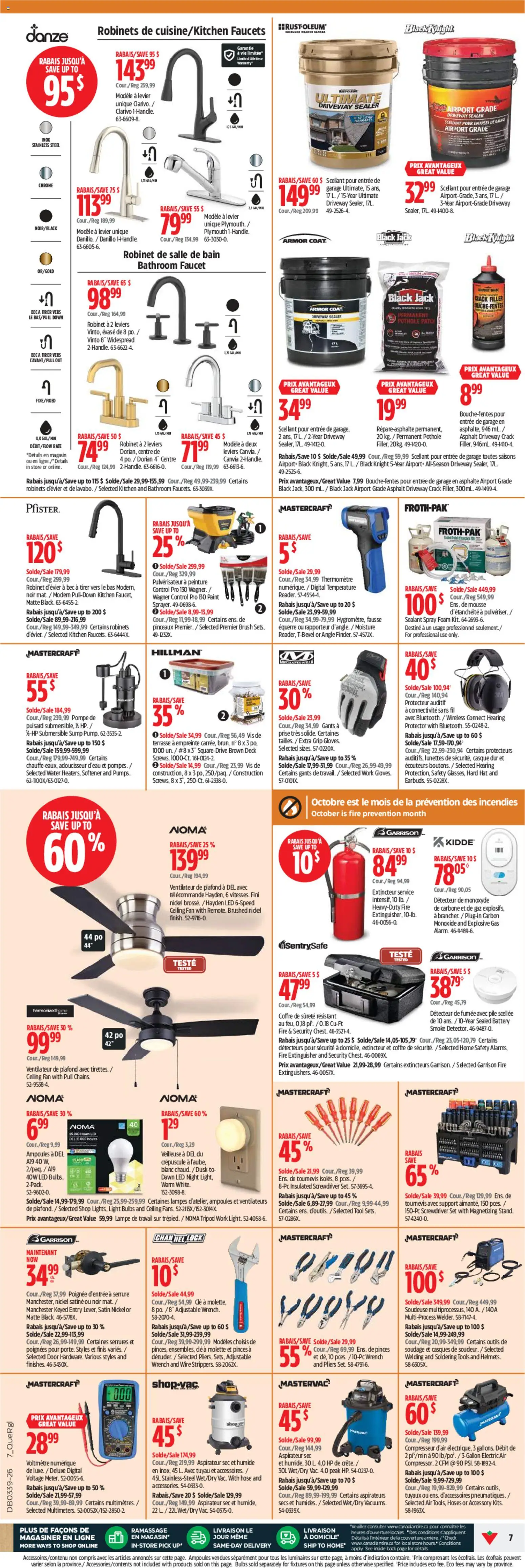 Canadian Tire flyer valid from Sep 24, 2026 | Page: 7 | Products: Hat, Foam, Battery, Door