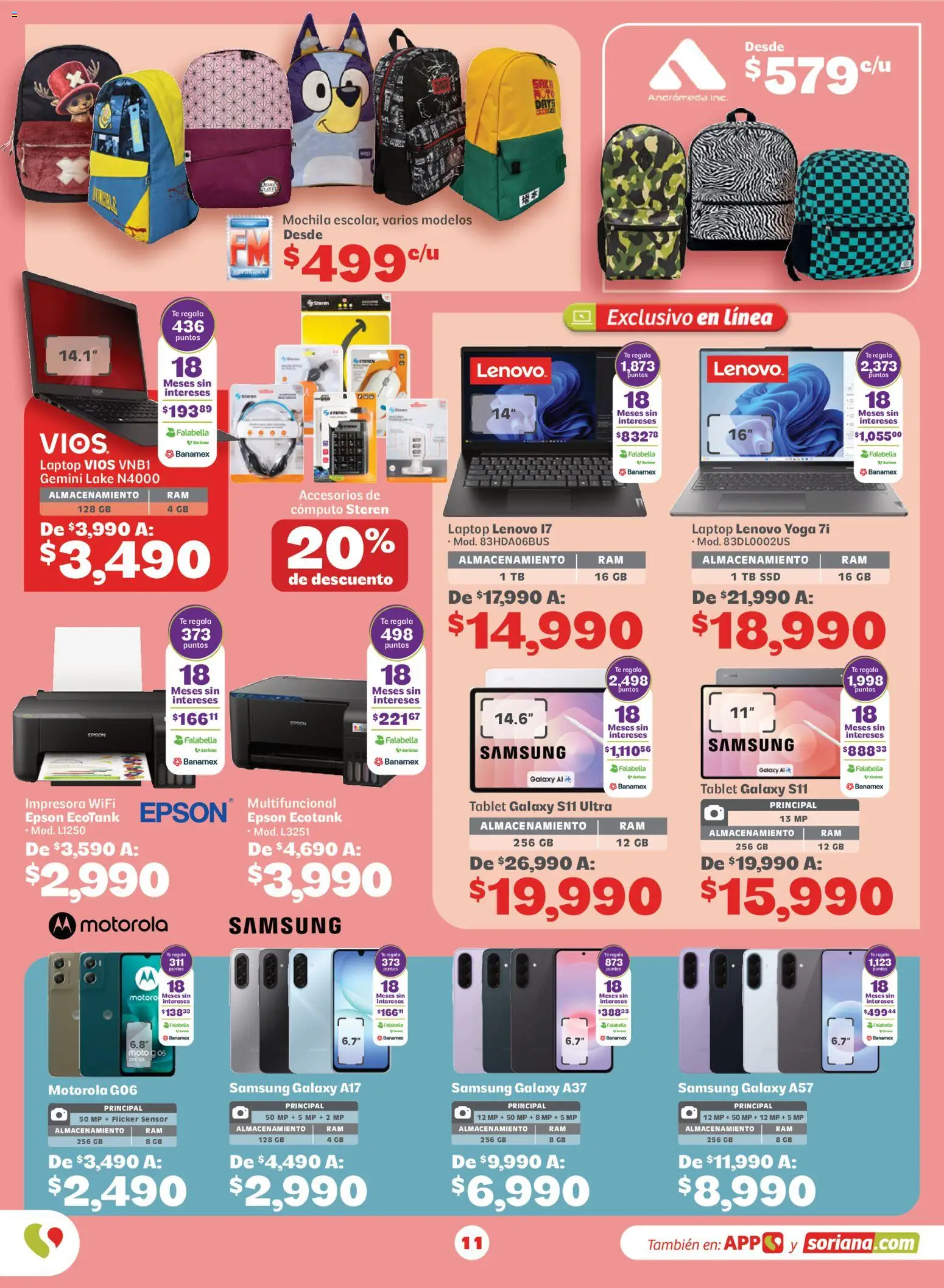 Nuevas ofertas de Soriana válidas en toda la República Mexicana desde el 13/08/2026. ¡Encuentra las mejores ofertas en Soriana Regresa a clases ¡Bien listo! Híper Nacional! | Página: 11 | Productos: Mochila, Impresora, Té, Laptop