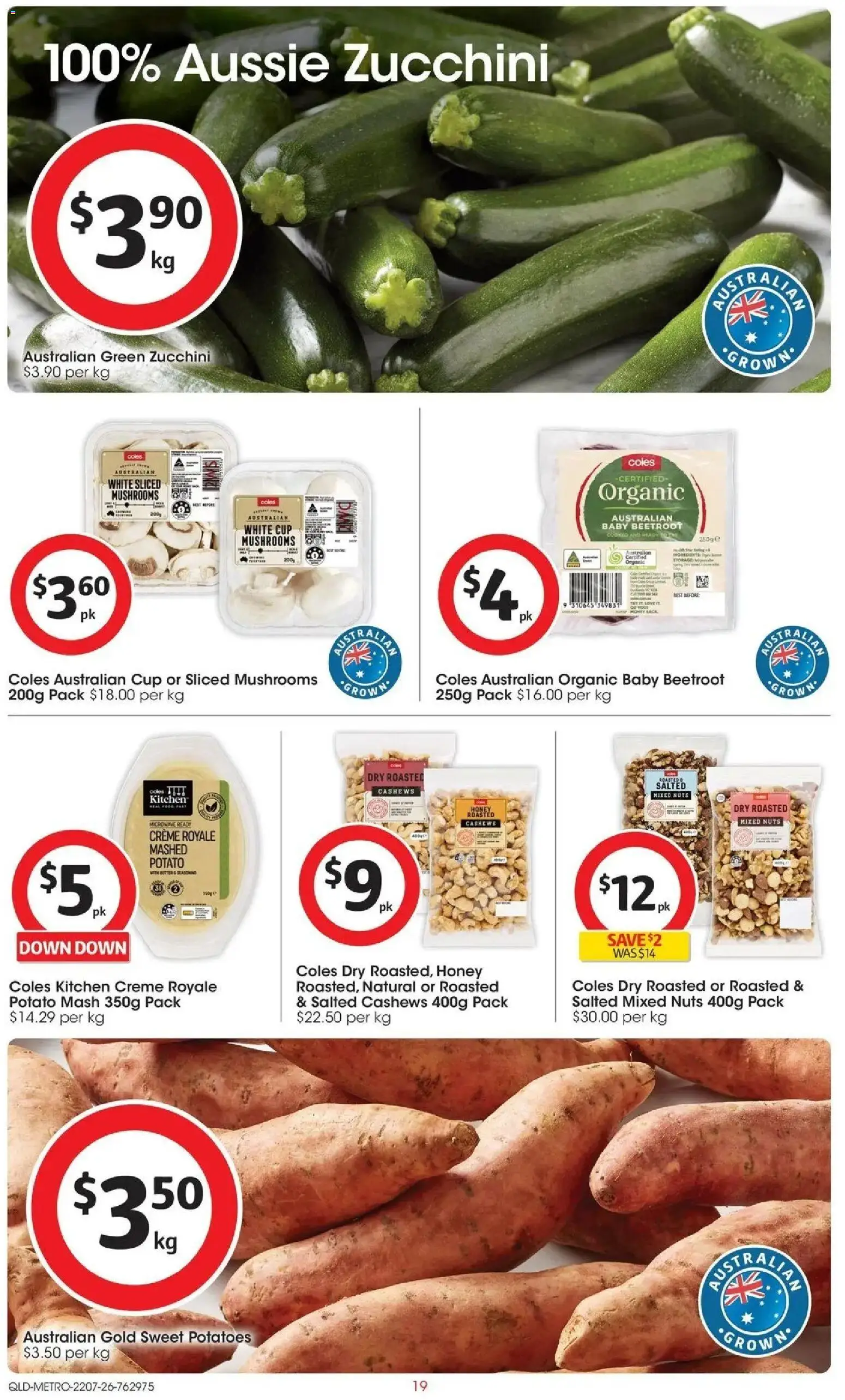 Coles catalogue - valid from 22/07/2026 | Page: 19 | Products: Mushrooms, Beetroot, Zucchini, Microwave
