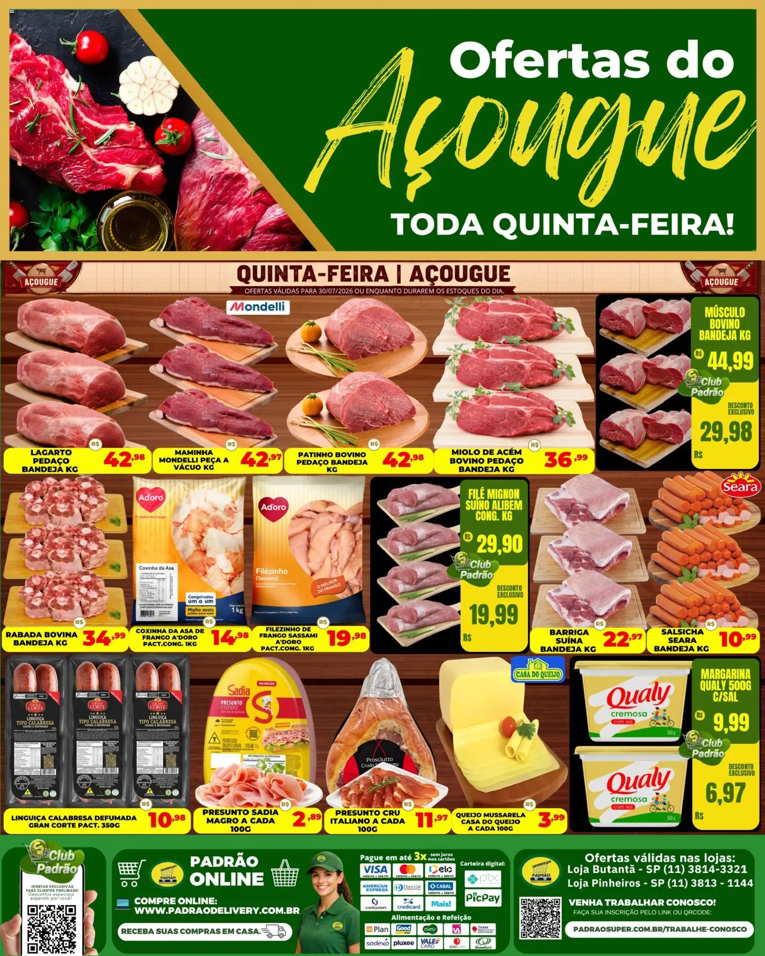 Supermercado Padrão Folheto - válido de 30/07/2026 | Página: 1 | Produtos: Maminha, Faca, Bandeja, Mussarela