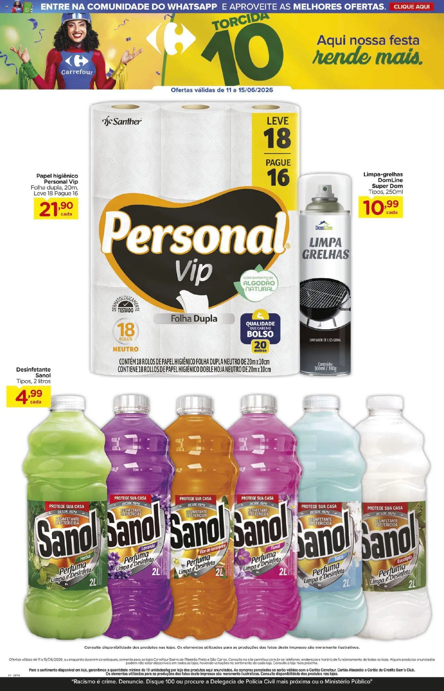 Carrefour Bairro Folheto - válido de 11.06.2026 | Página: 5 | Produtos: Talco, Algodão, Papel higiênico, Desinfetante