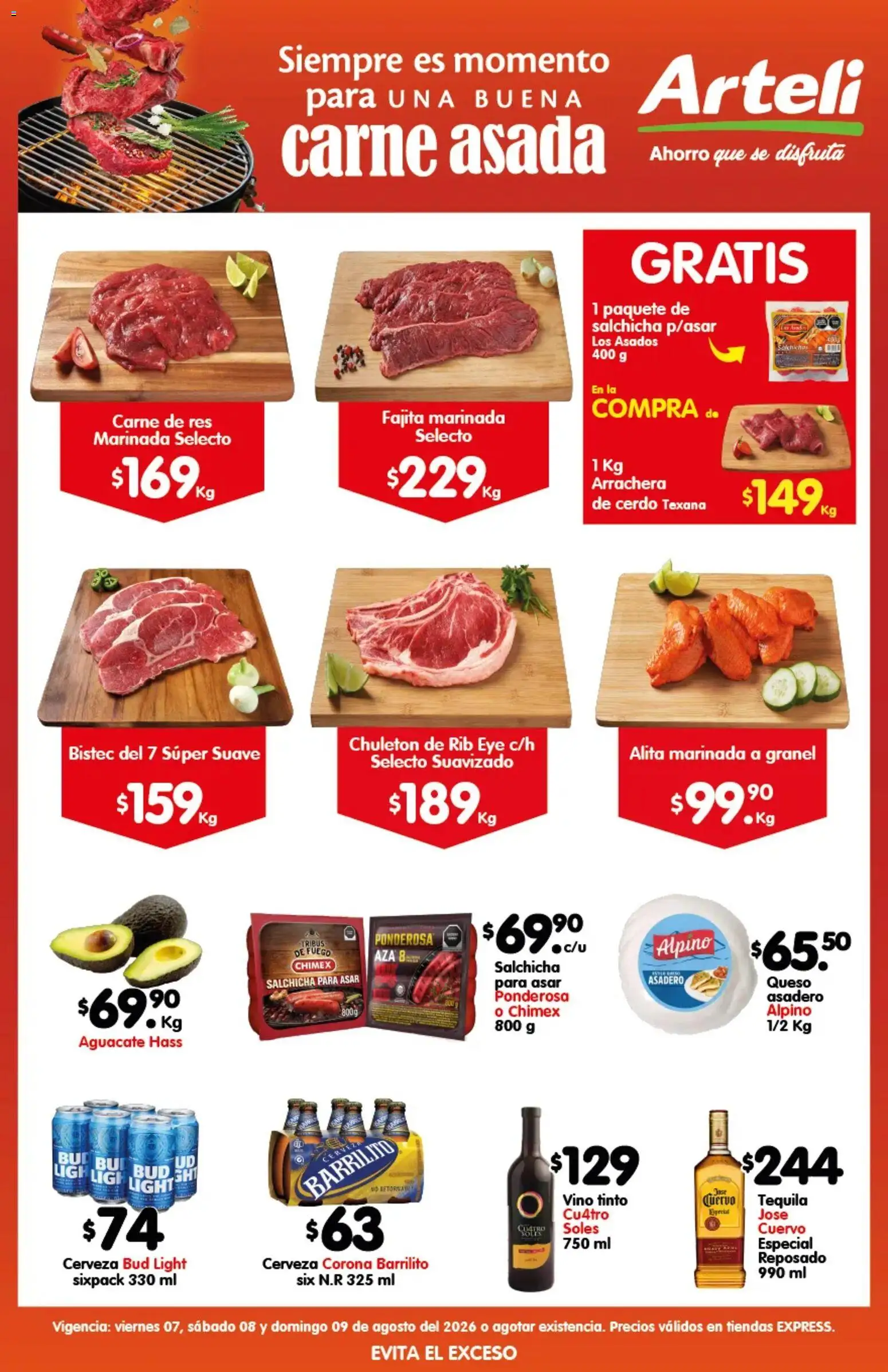 Nuevas ofertas de Arteli válidas en toda la República Mexicana desde el 07/08/2026. ¡Encuentra las mejores ofertas en Arteli folleto Carnita Asada Expres! | Página: 1 | Productos: Vino tinto, Cerveza, Tequila, Cerveza Corona