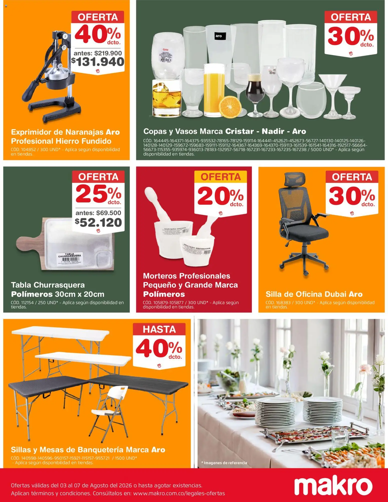 Makro revista - valida desde el 03/08/2026 | Página: 8 | Productos: Vasos, Exprimidor, Silla, Mortero