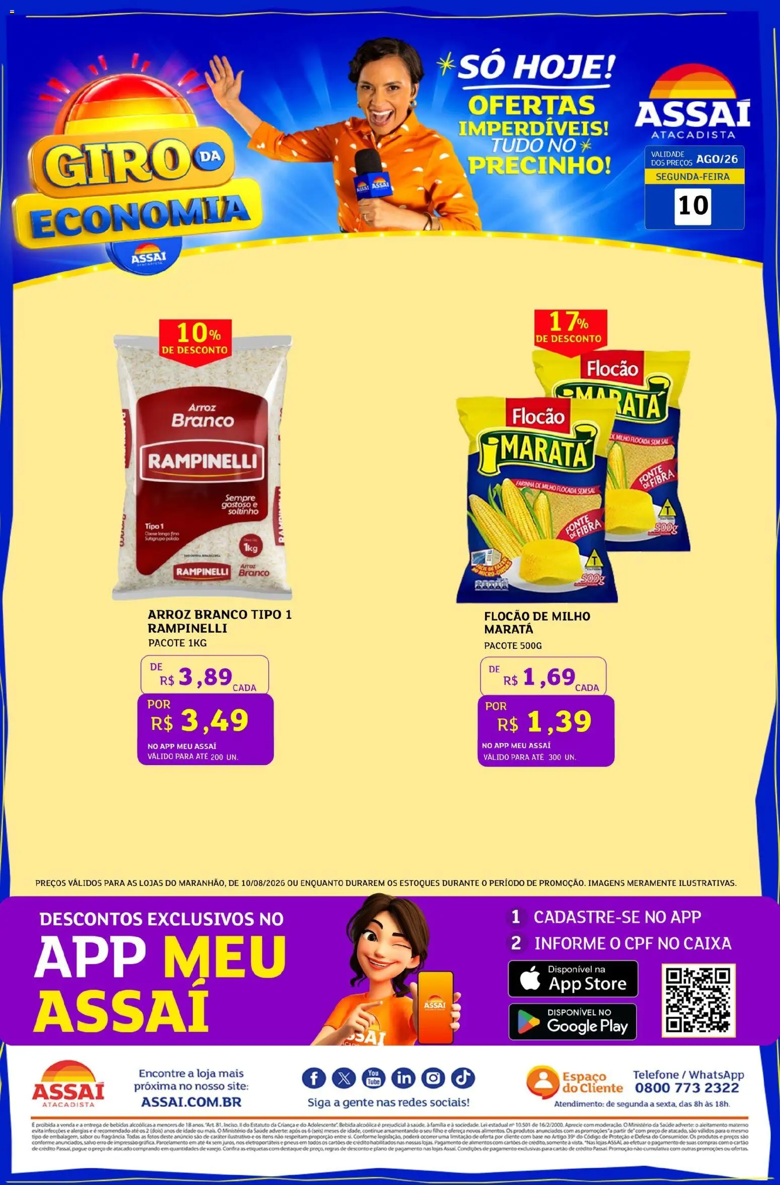 Assaí Atacadista Folheto - válido de 10/08/2026 | Página: 1 | Produtos: Base, Alimentos, Sal, Milho