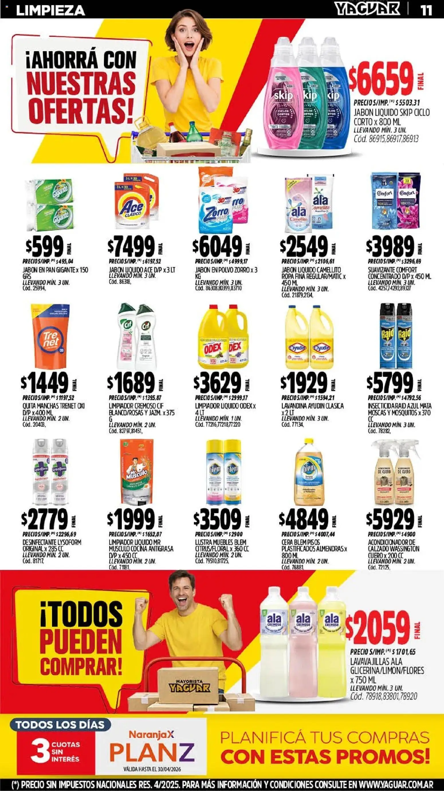 Yaguar - Oferta Semanal Salta │ válido desde el 11.05.2026 | Página: 11 | Productos: Desinfectante, Lavandina, Lavavajillas, Cera