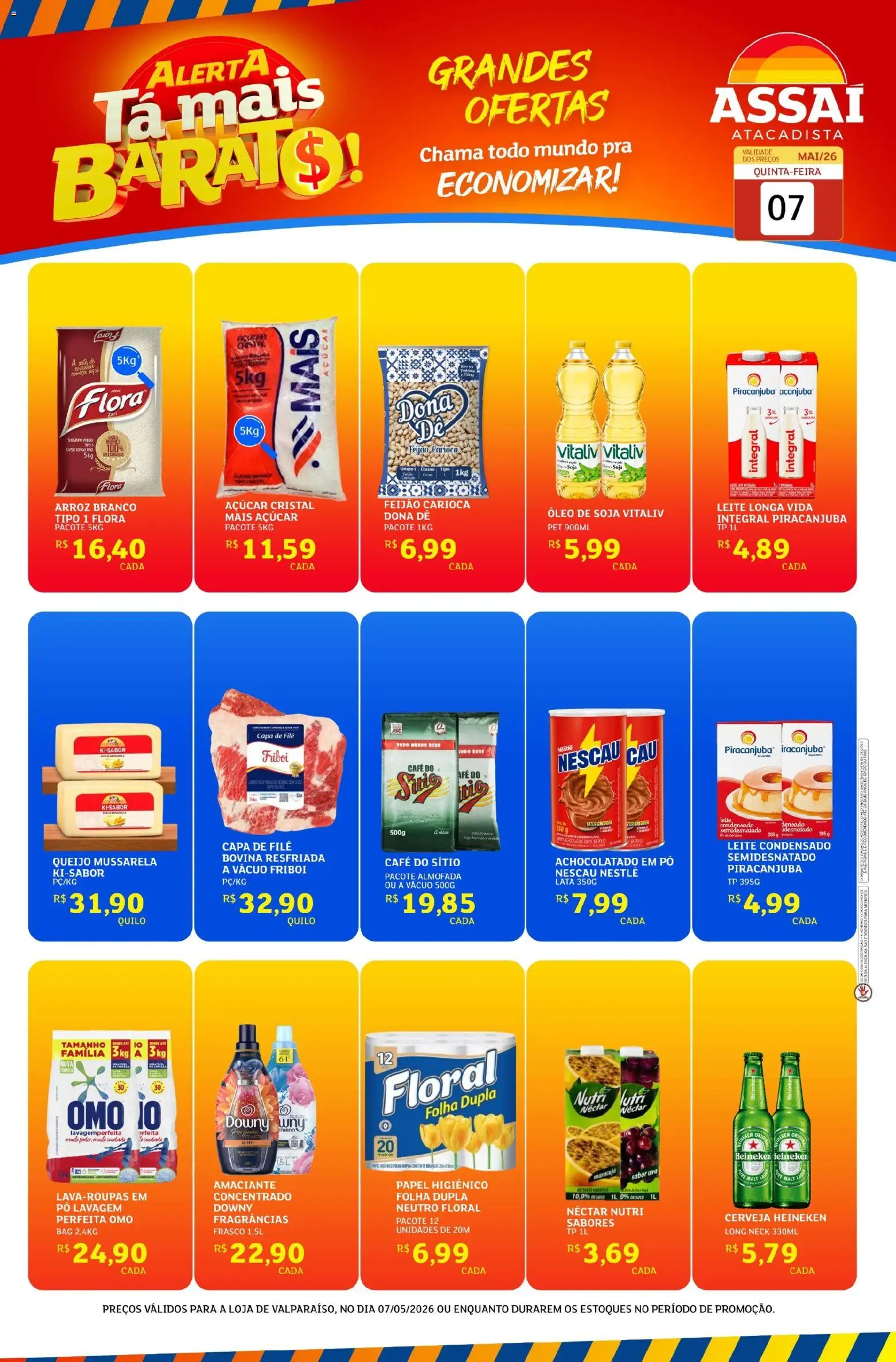 Assaí Atacadista Folheto - válido de 07.05.2026 | Página: 1 | Produtos: Almofada, Queijo, Cerveja Heineken, Papel higiênico