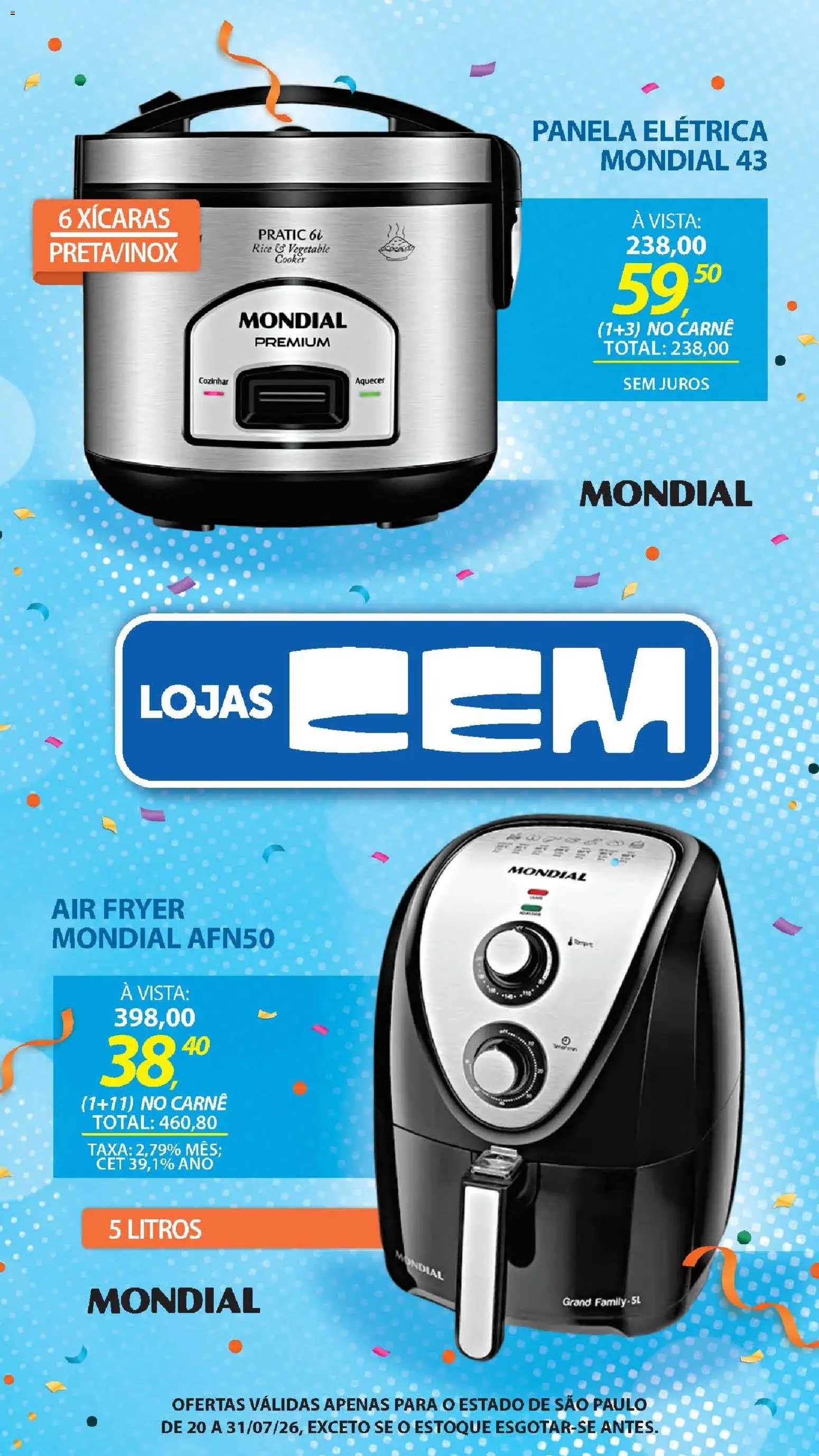 Lojas Cem Folheto - válido de 20/07/2026 | Página: 80 | Produtos: Panela, Panela elétrica, Air fryer, Carne