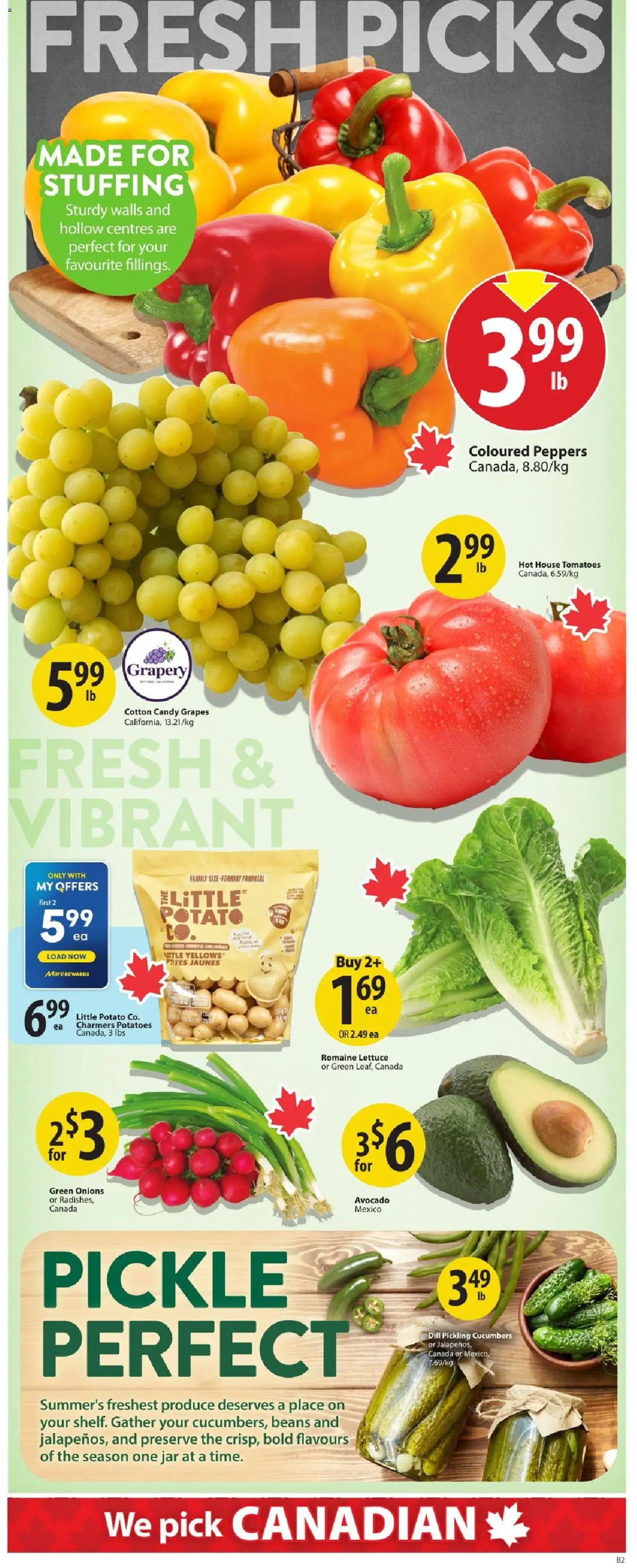 Save on foods flyer valid from Aug 13, 2026 | Page: 6 | Products: Potatoes, Beans, Grapes, Tomatoes