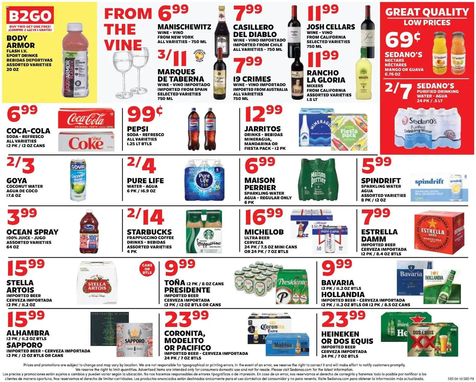 Sedano's Weekly Ad - valid from 10.06.2026 | Page: 8 | Products: Coffee, Beer, Water, Mango