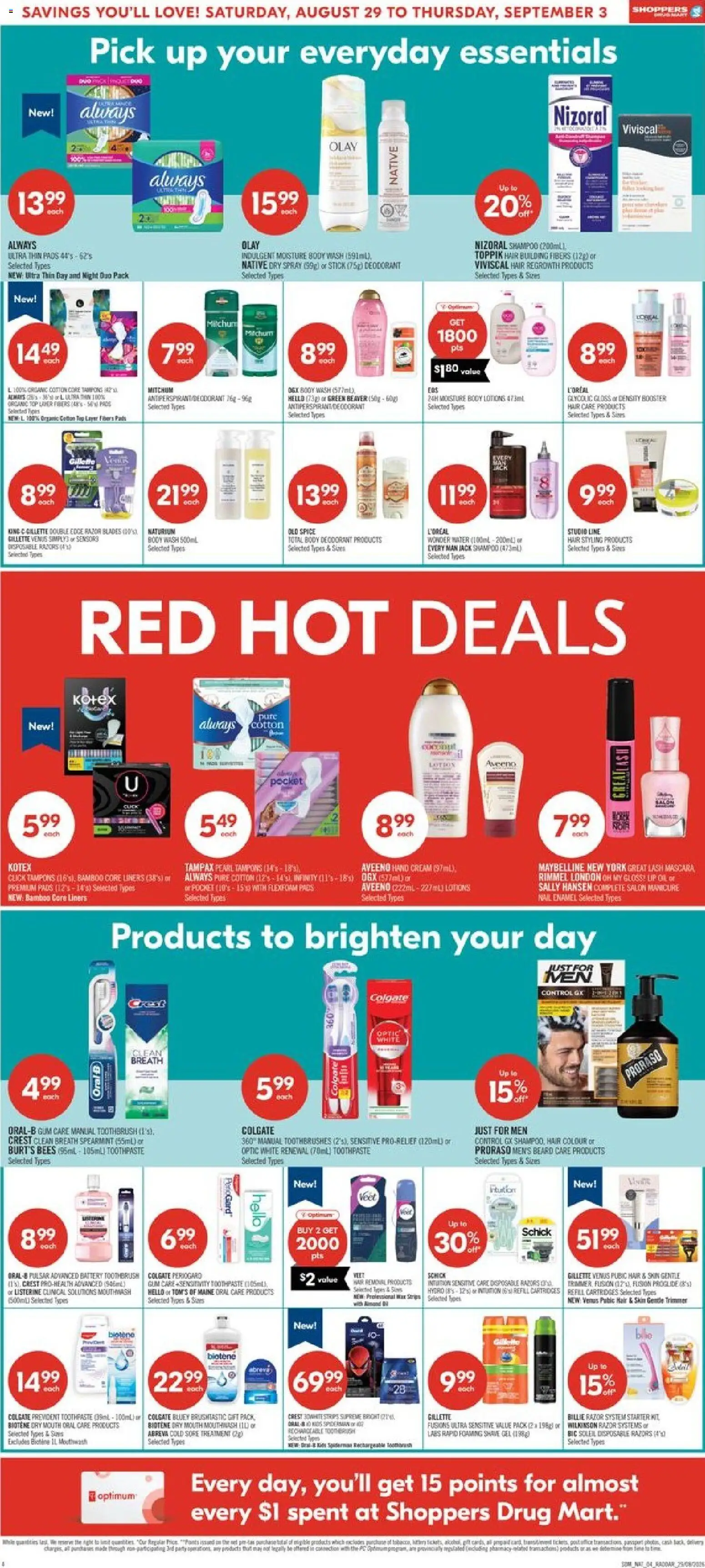 Shoppers flyer valid from Aug 29, 2026 | Page: 10 | Products: Cream, Hand cream, Deodorant, Oil