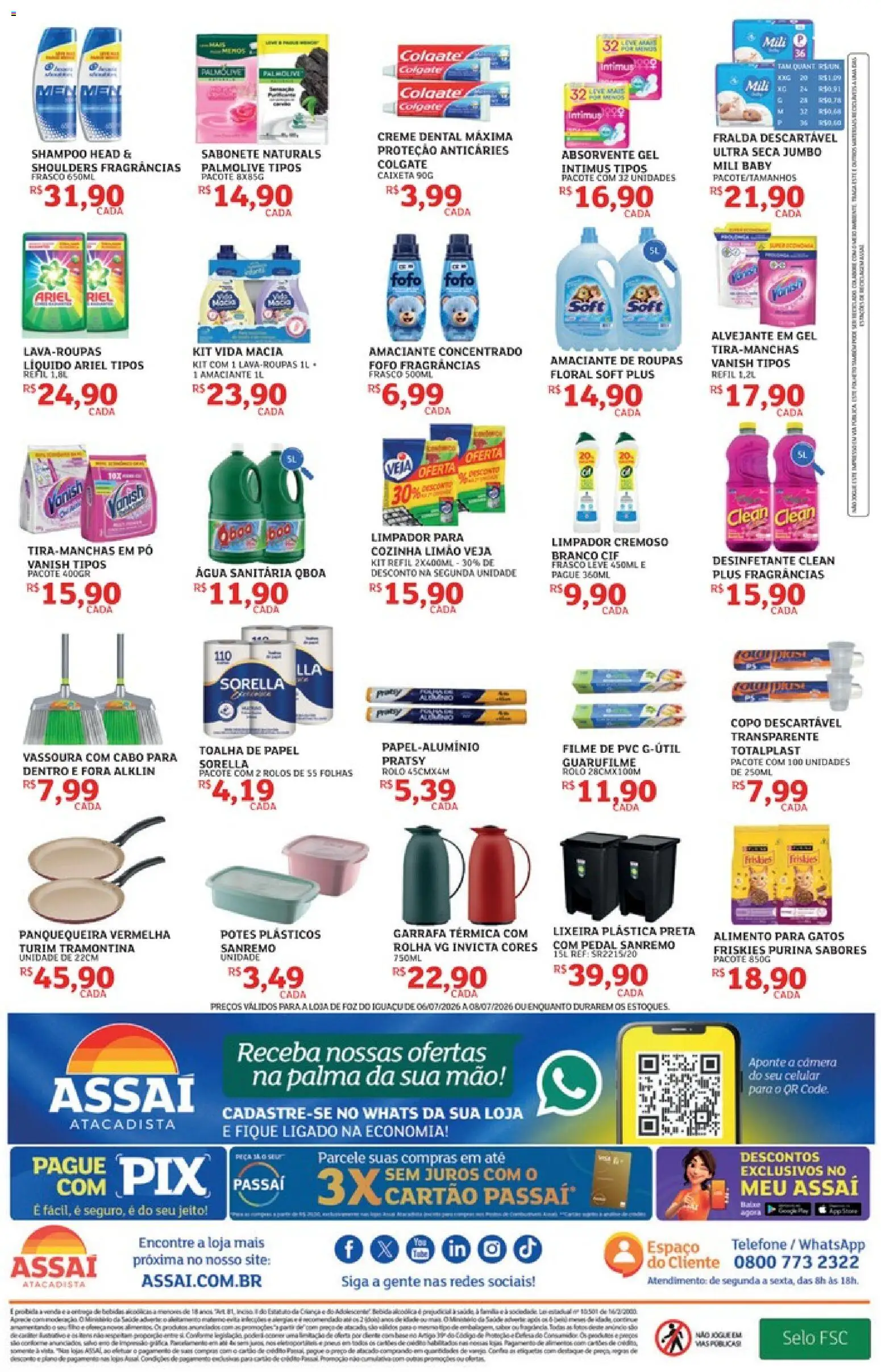 Assaí Atacadista Folheto - válido de 06/07/2026 | Página: 4 | Produtos: Shampoo, Ariel, Lixeira, Água sanitária