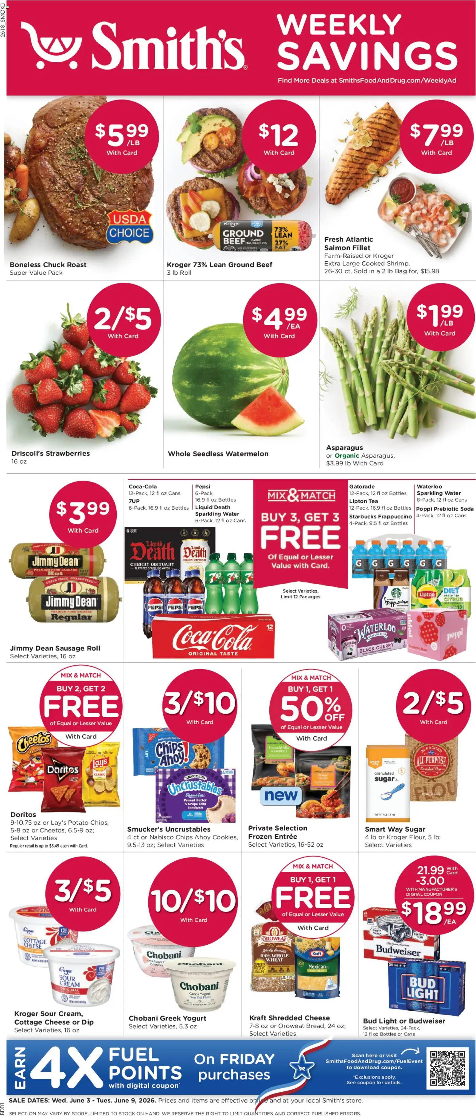 Smith's Weekly Ad - WY - valid from 03.06.2026 | Page: 1 | Products: Pork, Sour cream, Sausage, Watermelon