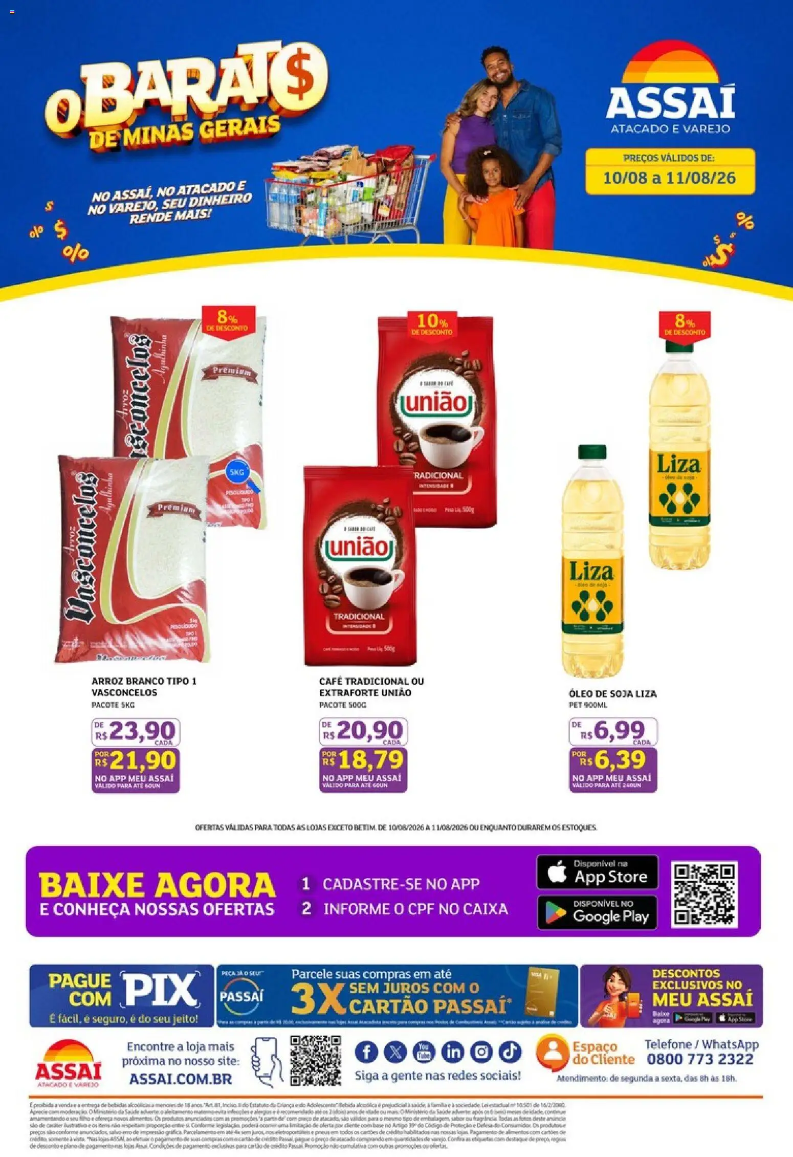 Assaí Atacadista Folheto - válido de 10/08/2026 | Página: 1 | Produtos: Óleo, Arroz, Base, Alimentos