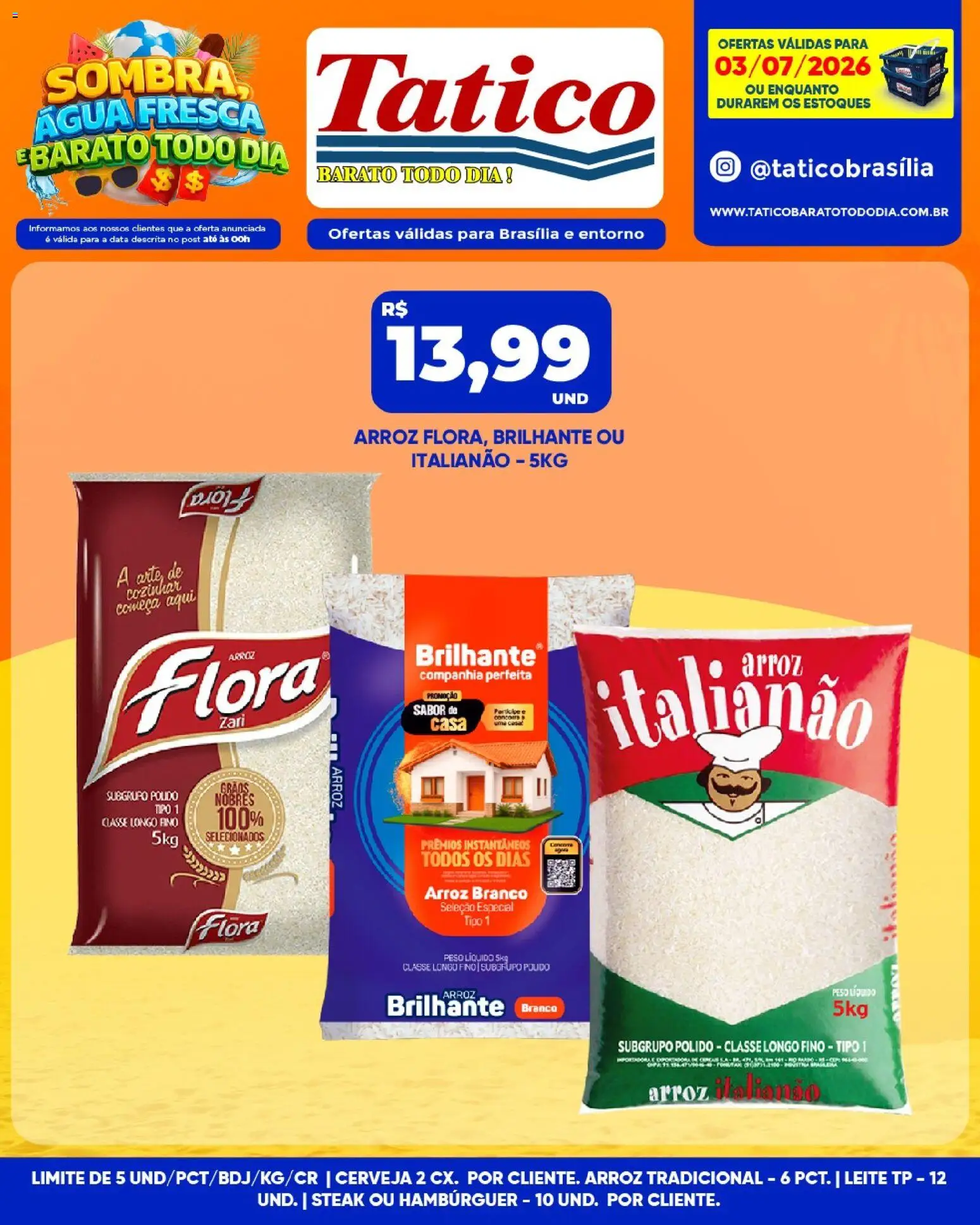 Tatico Folheto - válido de 03/07/2026 | Página: 6 | Produtos: Leite, Cerveja, Arroz, Hambúrguer