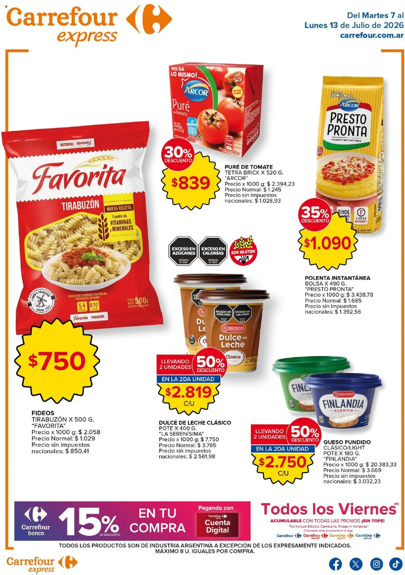 Carrefour - Carrefour Express │ válido desde el 07/07/2026 | Página: 1 | Productos: Fuente, Dulce de leche, Curcuma, Fideos